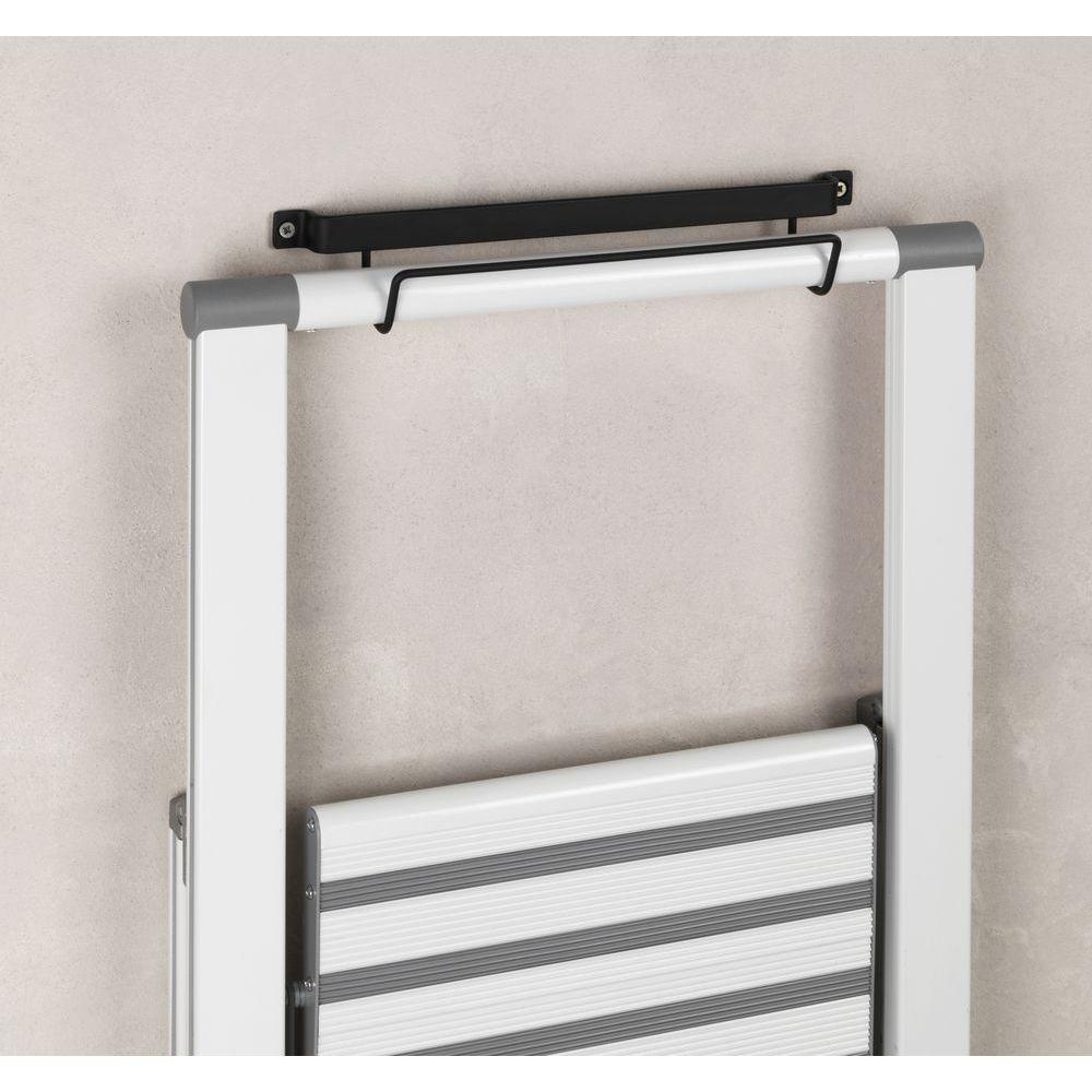 Wall Mounted Ladder Holder - Heavy Duty Black Metal Storage Rack for Garage, Workshop & Home Organization - Perfect for Storing Ladders, Tools & Equipment