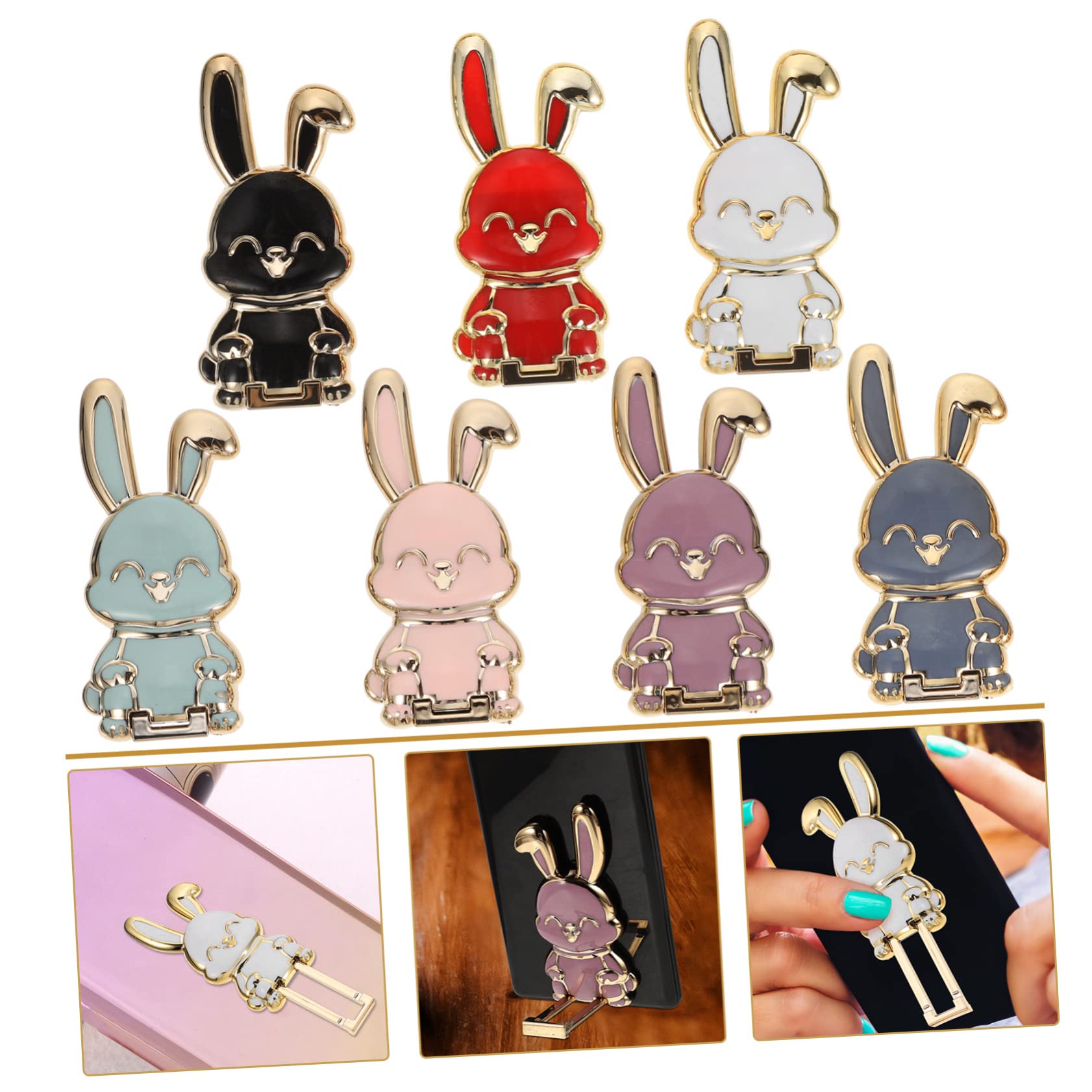 Veemoon 7pcs Foldable Cartoon Bunny Phone Stand Holder - Cute Rabbit Shape Phone Bracket for Desk, Bedside & Travel - Perfect for Watching Videos, Video Calls & Hands-Free Use
