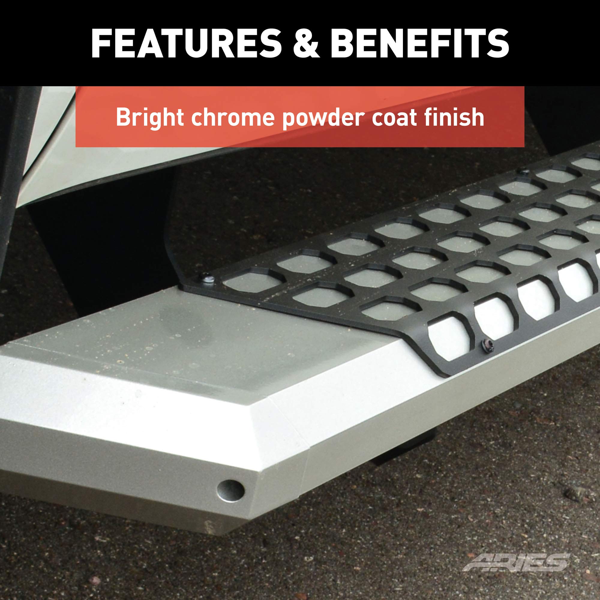 ARIES 2555050 AdvantEDGE Chrome Aluminum 75-Inch Running Boards for Ram 1500 Trucks - Heavy Duty Side Steps with Anti-Slip Surface | Perfect for Off-Roading, Work Trucks & Daily Commuting