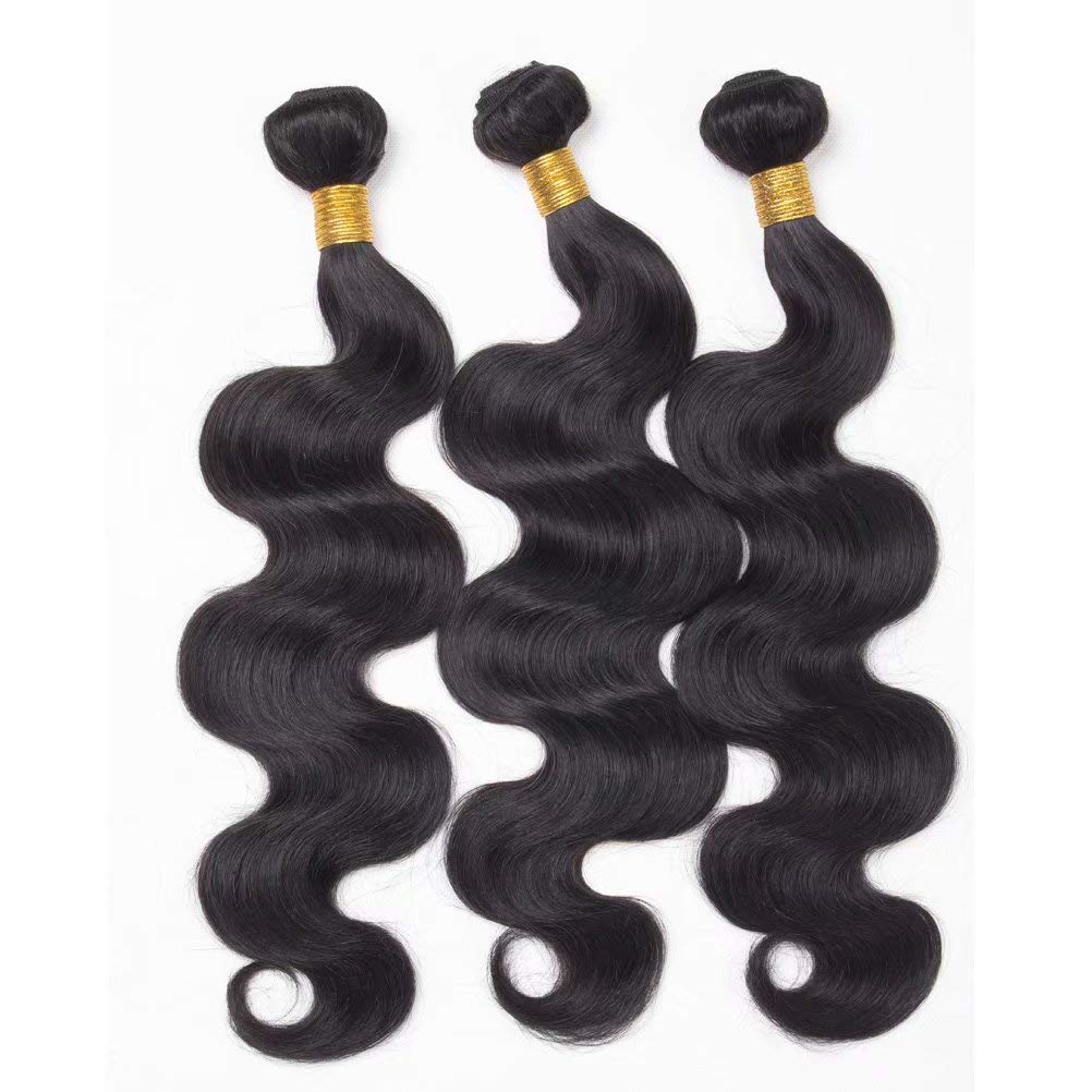 FEEL ME Brazilian Body Wave Hair 3 Bundles (14 16 18 Inch) - 100% Unprocessed Virgin Human Hair Weave - Natural Black Hair Extensions for Women - Perfect for Styling, Weaving & Protective Hairstyles