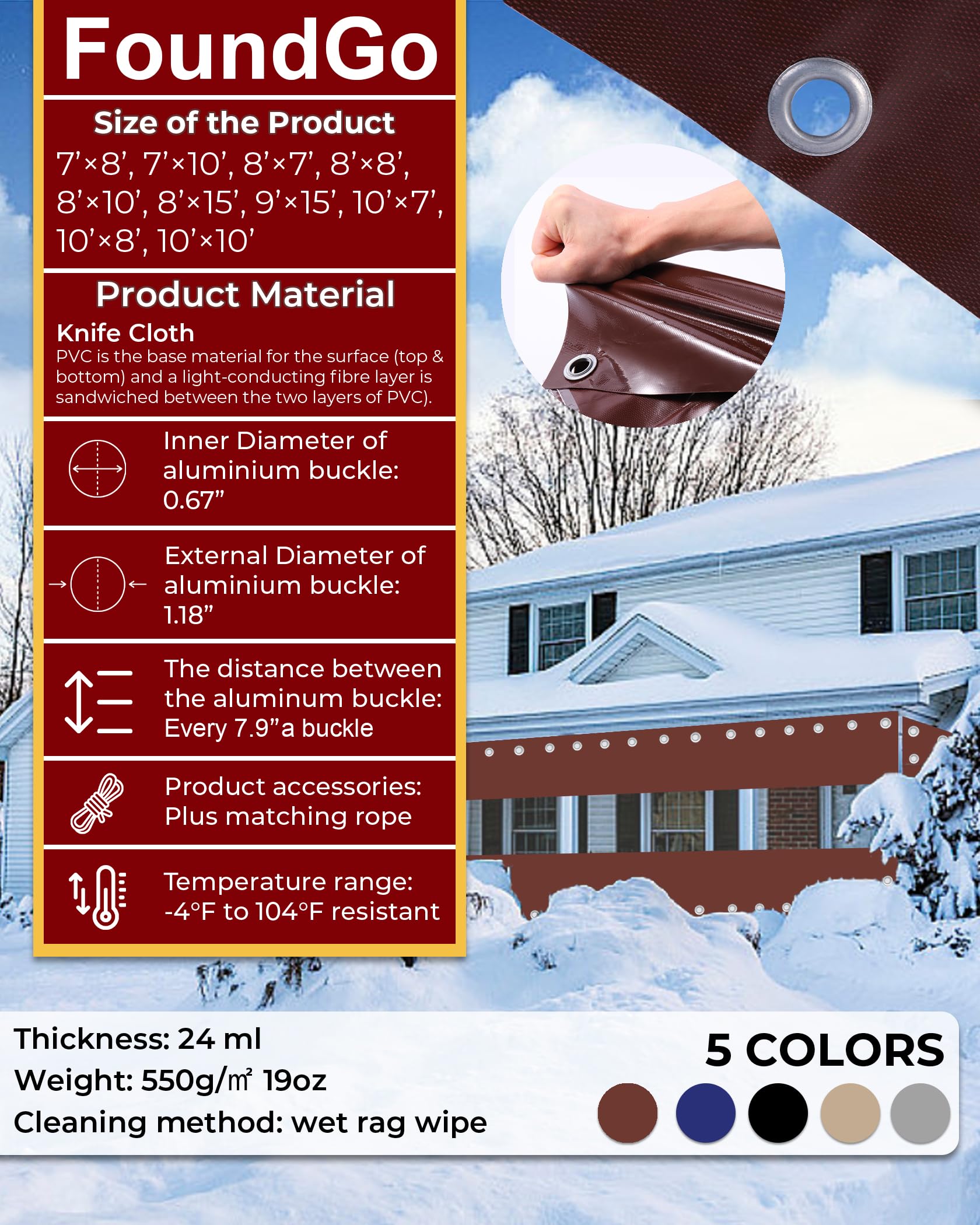 FoundGo 8' H x 15' W Heavy Duty Clear Vinyl Patio Curtains - 19oz Waterproof Outdoor Enclosure with Grommets for Pergola, Balcony, Porch & Gazebos | Cold Resistant to -4°F | Perfect for Weather Protection & Outdoor Living Spaces