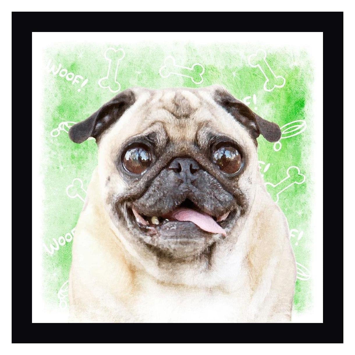 Woof Woof 3 by Marcus Prime - 30x30 Inch Framed Canvas Wall Art - Modern Dog Painting with Black Wood Frame - Ready to Hang - Perfect for Living Room, Bedroom or Office Decor