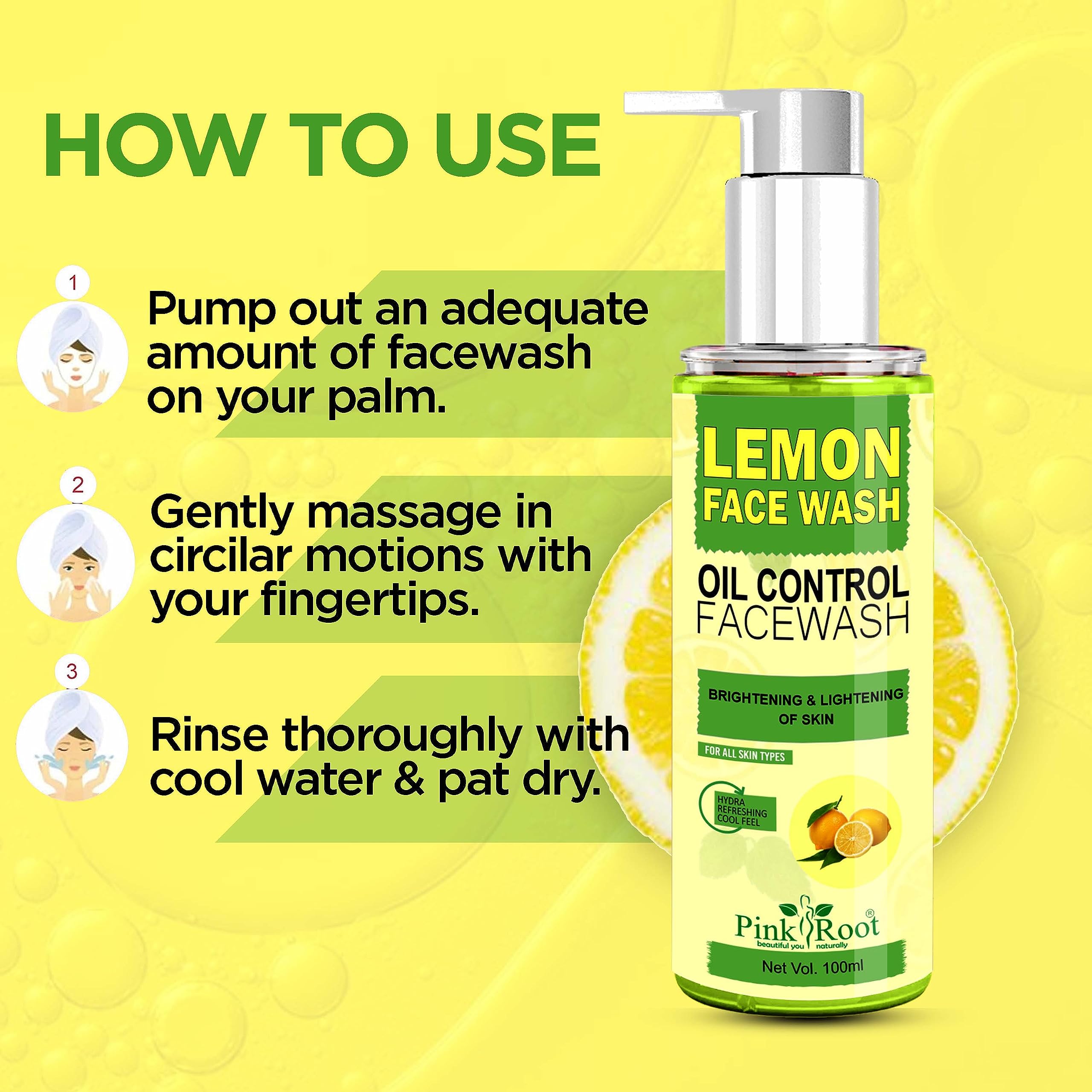 Pink Root Lemon Face Wash 100ml & Underarm Whitening Cream 100ml - Brightening Facial Cleanser & Skin Lightening Cream for Dark Spots, Acne & Hyperpigmentation - Perfect for Daily Skincare Routine & Nighttime Use