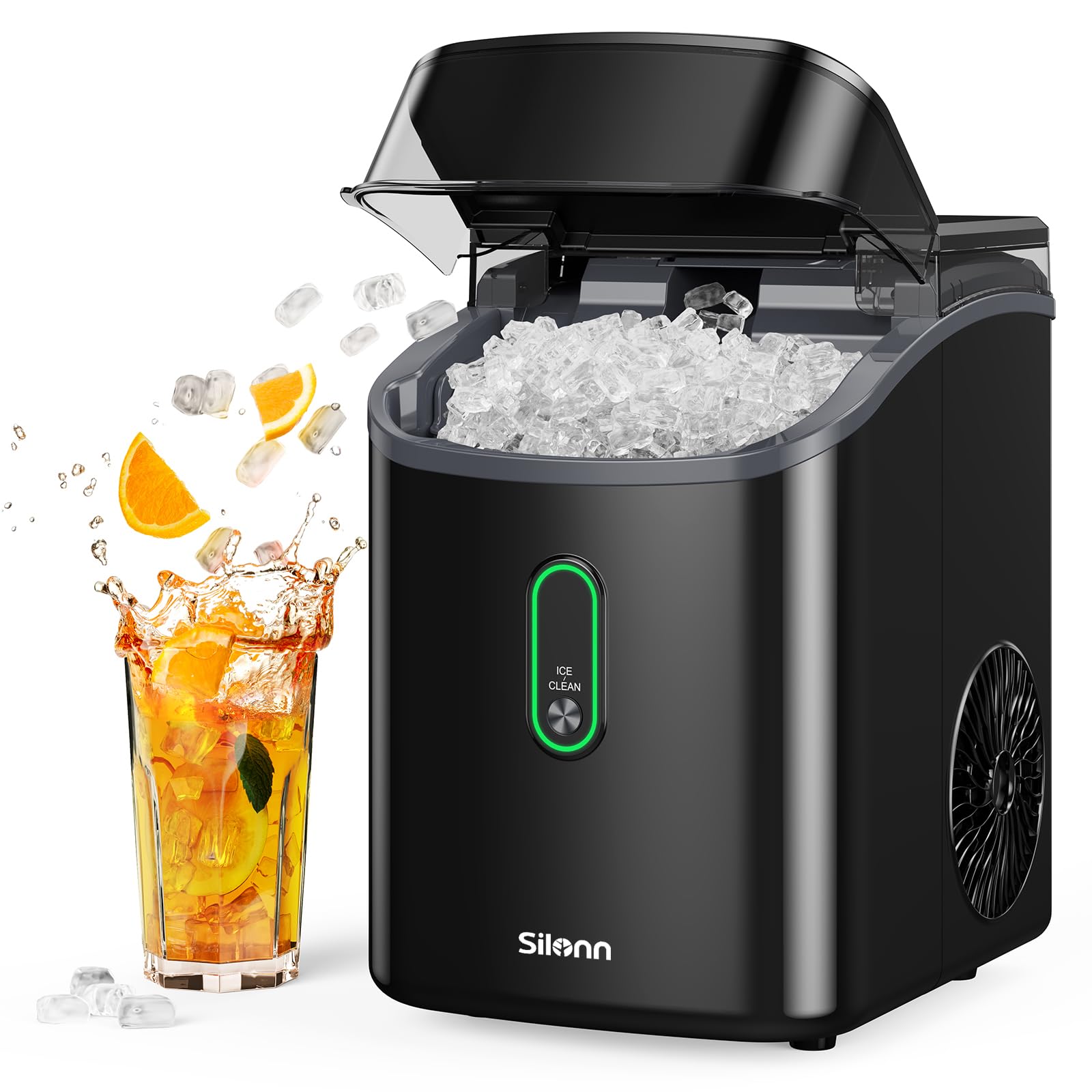 Silonn Countertop Nugget Ice Maker - 34lbs/Day, 6-Minute Fast Chewable Pebble Ice, Self-Cleaning, One-Touch Operation - Perfect for Home Kitchen, Office, RV Camping & Outdoor Parties