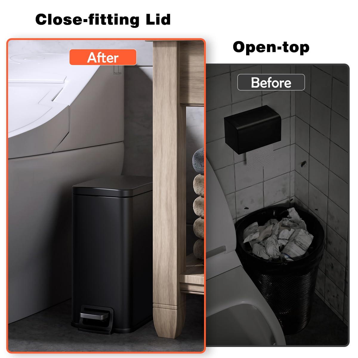 Stainless Steel Slim Bathroom Trash Can 1.6 Gallon with Soft Close Lid & Removable Inner Bucket - Durable Step Pedal Garbage Bin for Toilet, Bedroom, Kitchen, Office - Perfect for Small Spaces & Odor Control