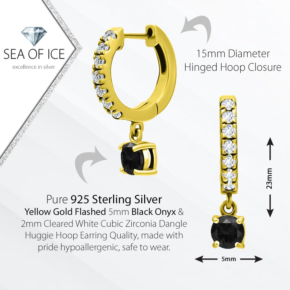 Sea of Ice 925 Sterling Silver Gemstone Birthstone Dangle Huggie Hoop Earrings for Women – 15mm White CZ Mini Hoops – Lightweight Comfortable Everyday Jewelry – Perfect Gift for Birthdays, Anniversaries & Special Occasions