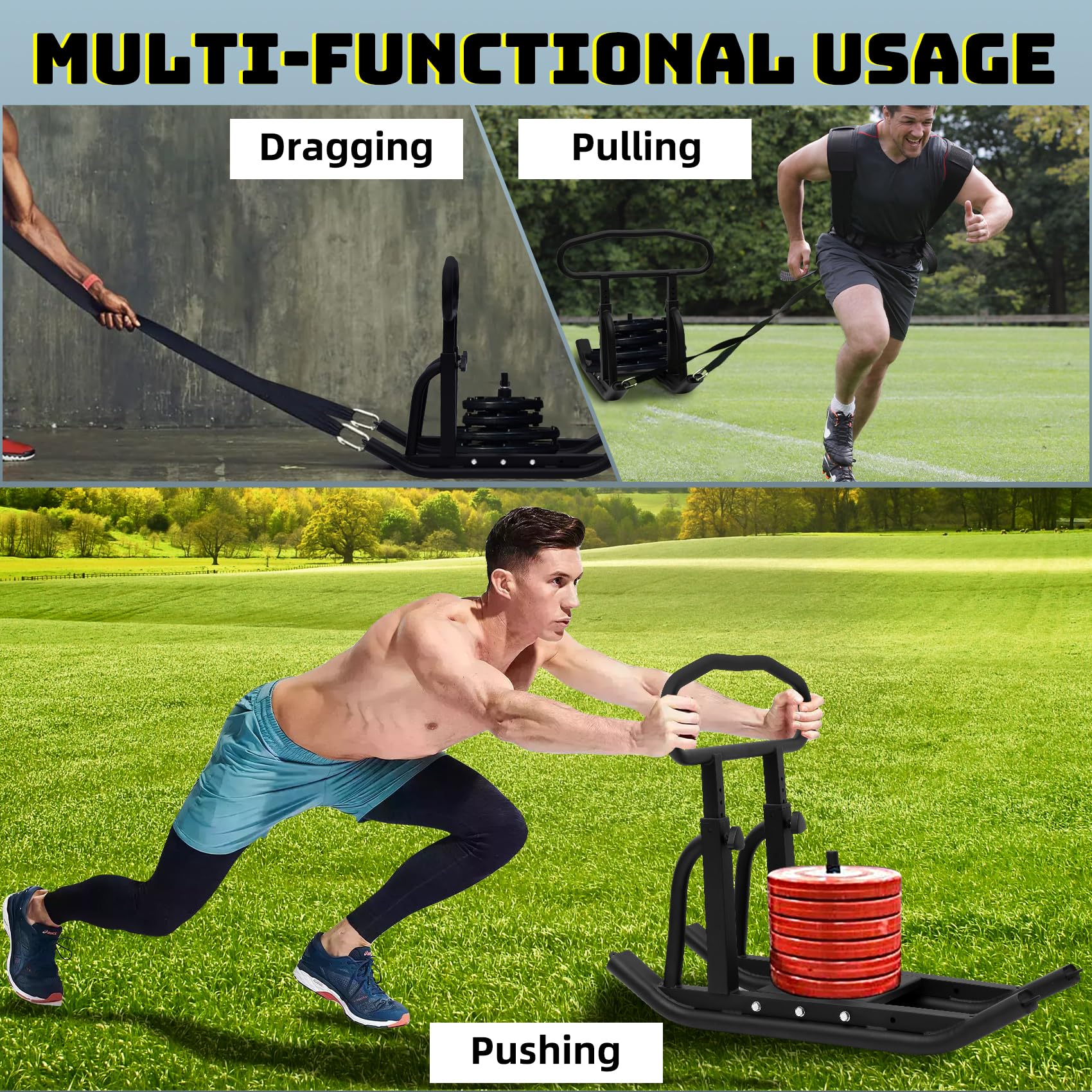 **Adjustable Height Weight Training Sled for Strength & Muscle Building – Heavy Duty Fitness Sled for 1
