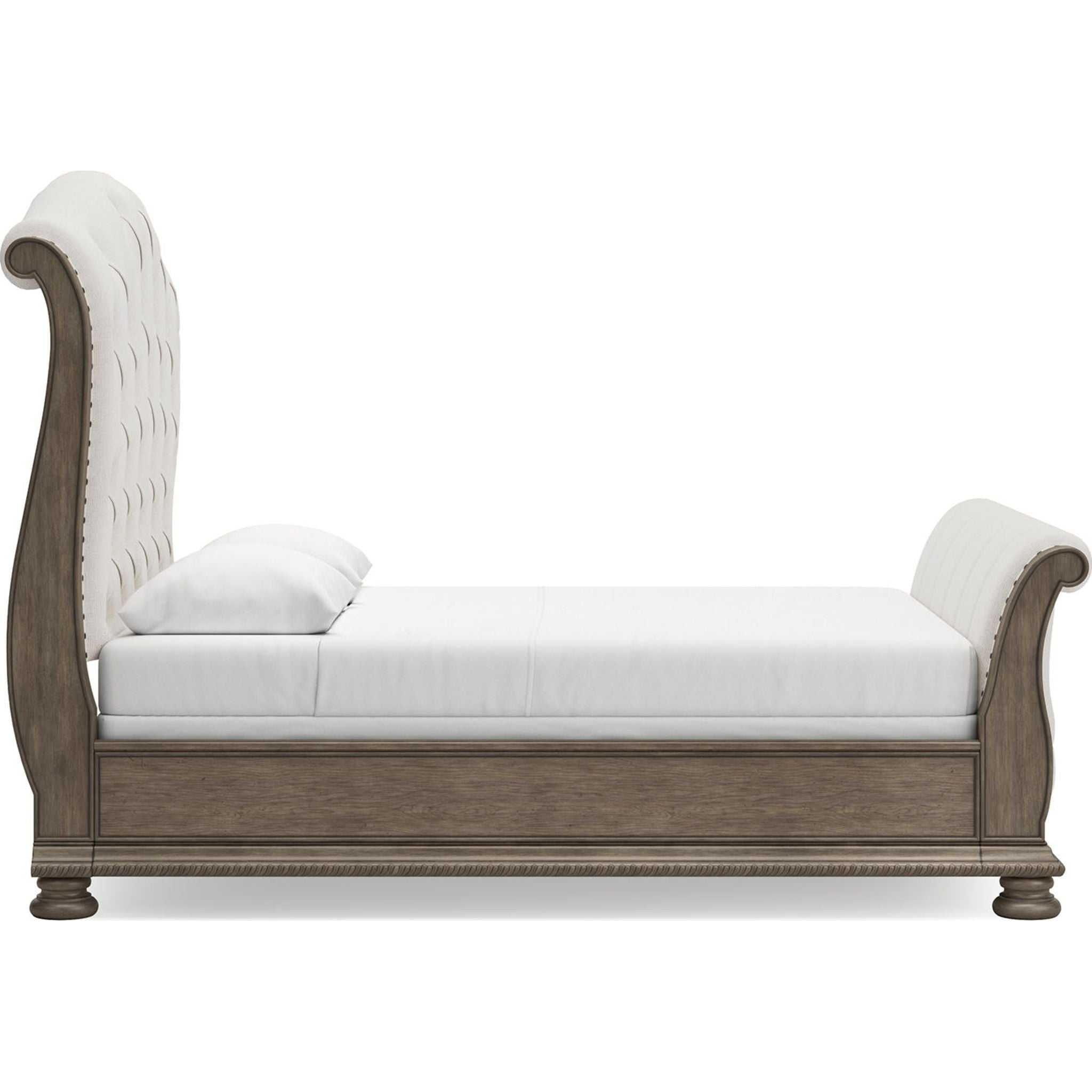 Ardenfield Queen Sleigh Bed Frame - Light Brown Finish - Elegant Upholstered Headboard & Footboard - Perfect for Master Bedroom & Guest Room Decor