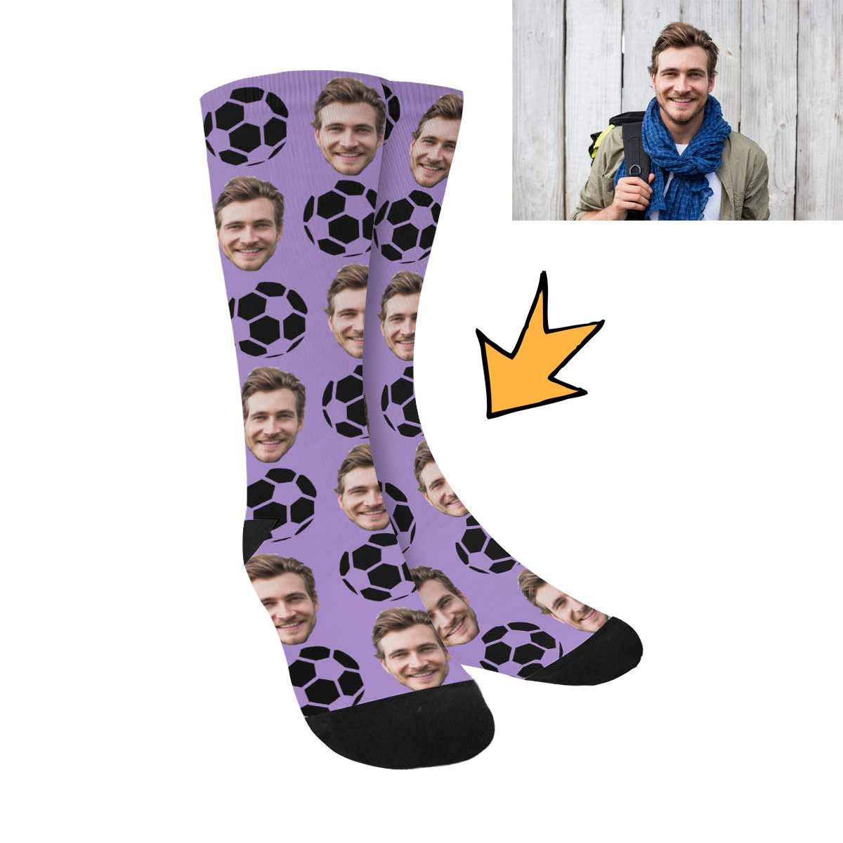 Custom Photo Socks with Soccer Ball Design - Personalized Crew Socks for Men & Women - Unique Father's Day Gift Idea - Perfect for Sports Fans, Birthday Presents & Couple Gifts