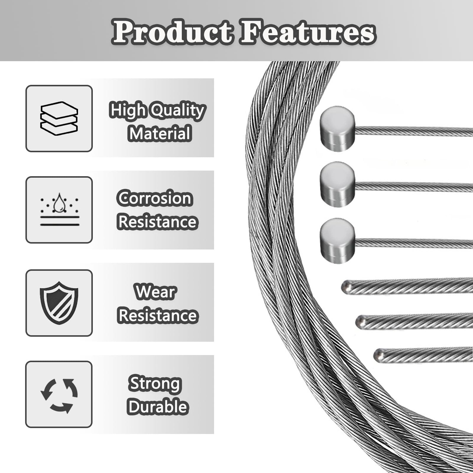 4PCS Professional Bicycle Brake Cable Kit for Mountain Bikes - Front & Rear Brake Cables with 16 Cable End Caps | Durable Bike Brake Lines for Cycling, Commuting & Off-Road Adventures