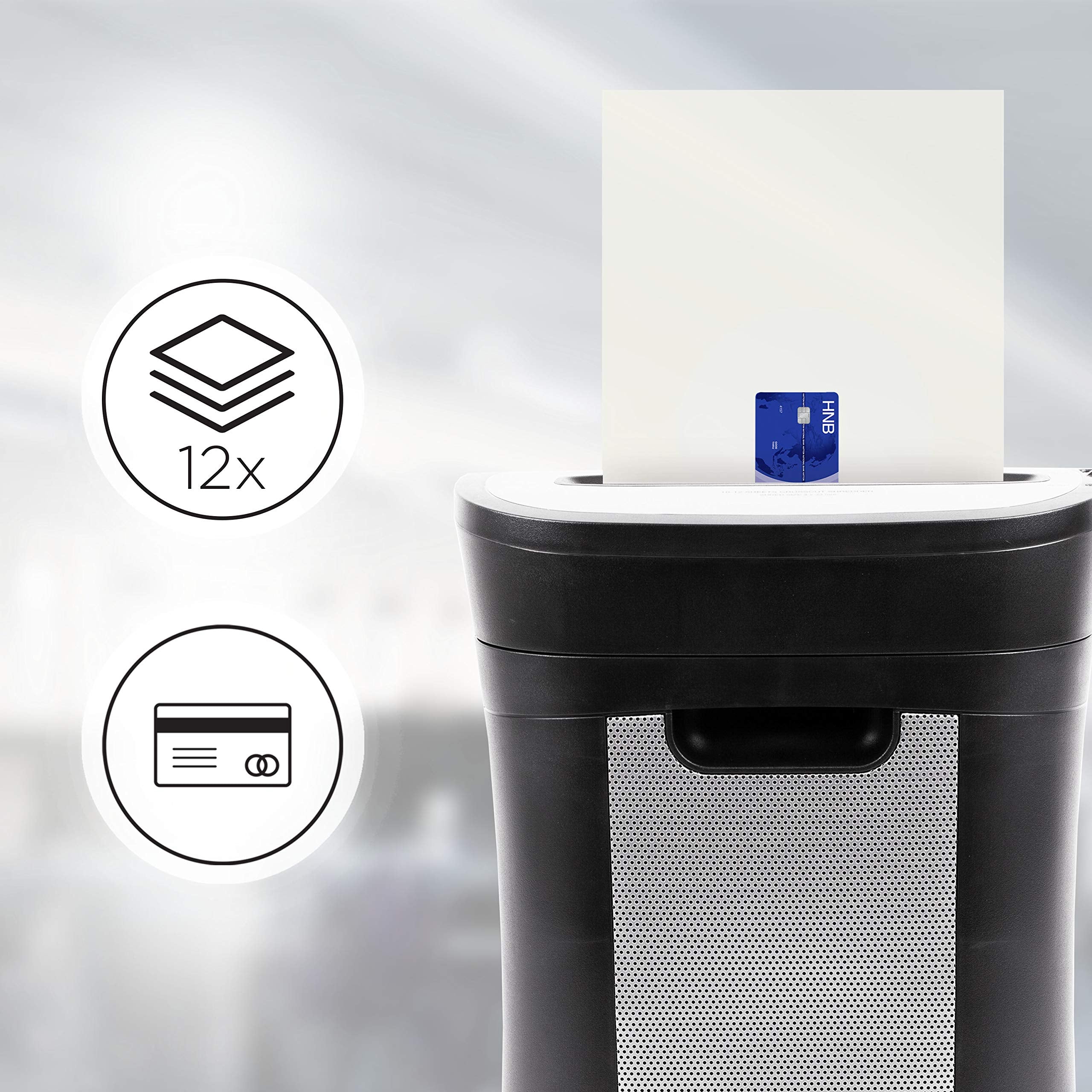 Duronic PS571 12-Sheet Cross Cut Paper Shredder - Heavy Duty Small Electric Shredder for Home & Office Use | Shreds Documents, Credit Cards, Envelopes | Secure Data Destruction | Perfect for Tax Records, Sensitive Files & Identity Protection (Black)