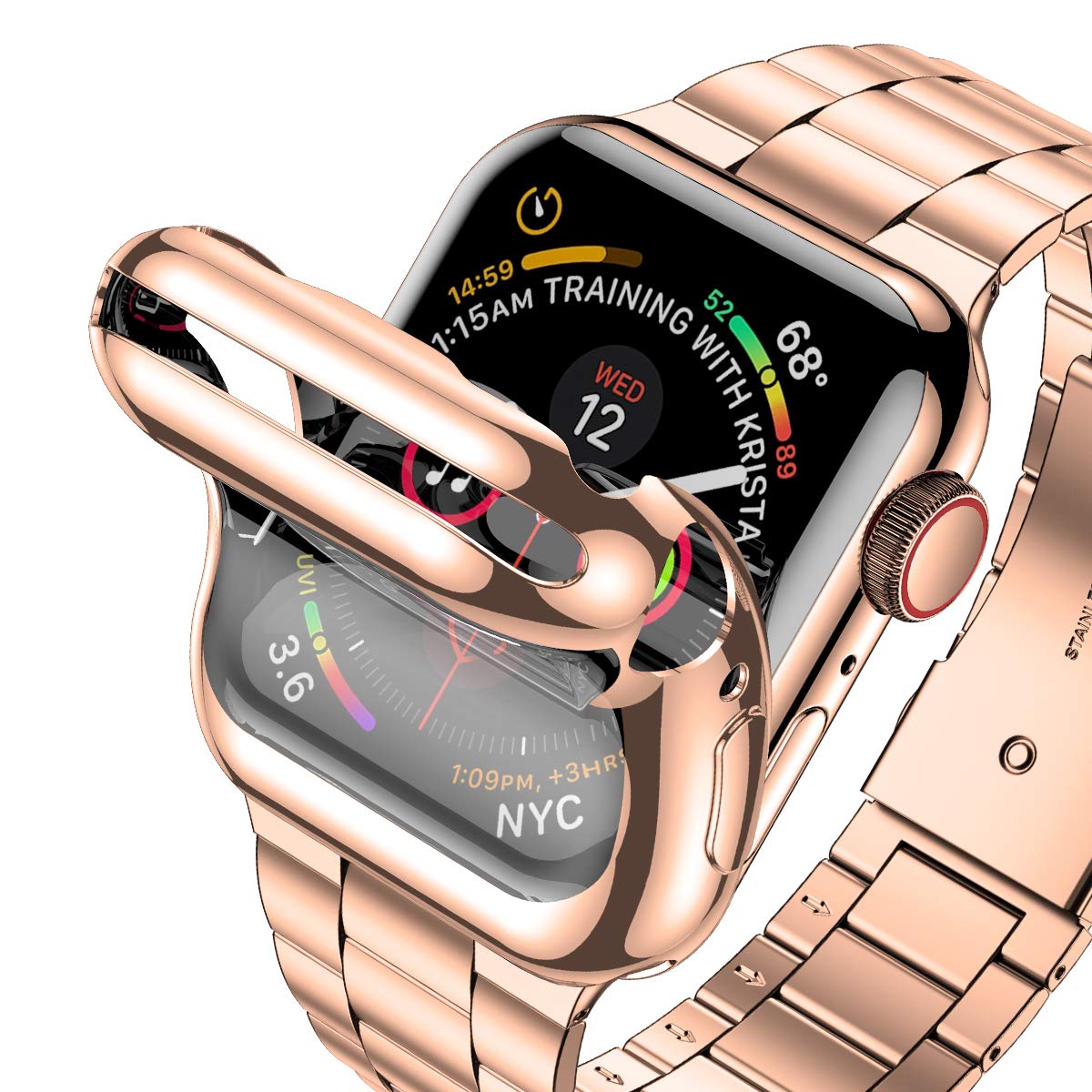 Premium Stainless Steel Apple Watch Band - Compatible with Apple Watch Ultra 49mm, Series 10/9/8/7/6/SE/5/4/3/2/1 (38mm-49mm) - Durable Metal iWatch Strap with Protective Case & Screen Cover for Men & Women - Perfect for Business, Workout & Everyday Wear