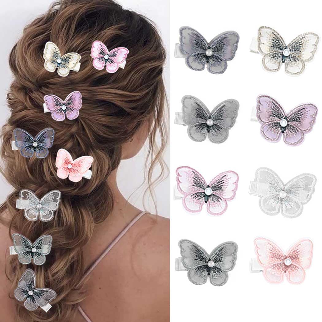 Bartosi Butterfly Hair Clips for Women & Girls - 8 Pack Wedding Hair Barrettes, Bridal Hair Pins, Elegant Hair Accessories for Brides, Parties & Special Occasions
