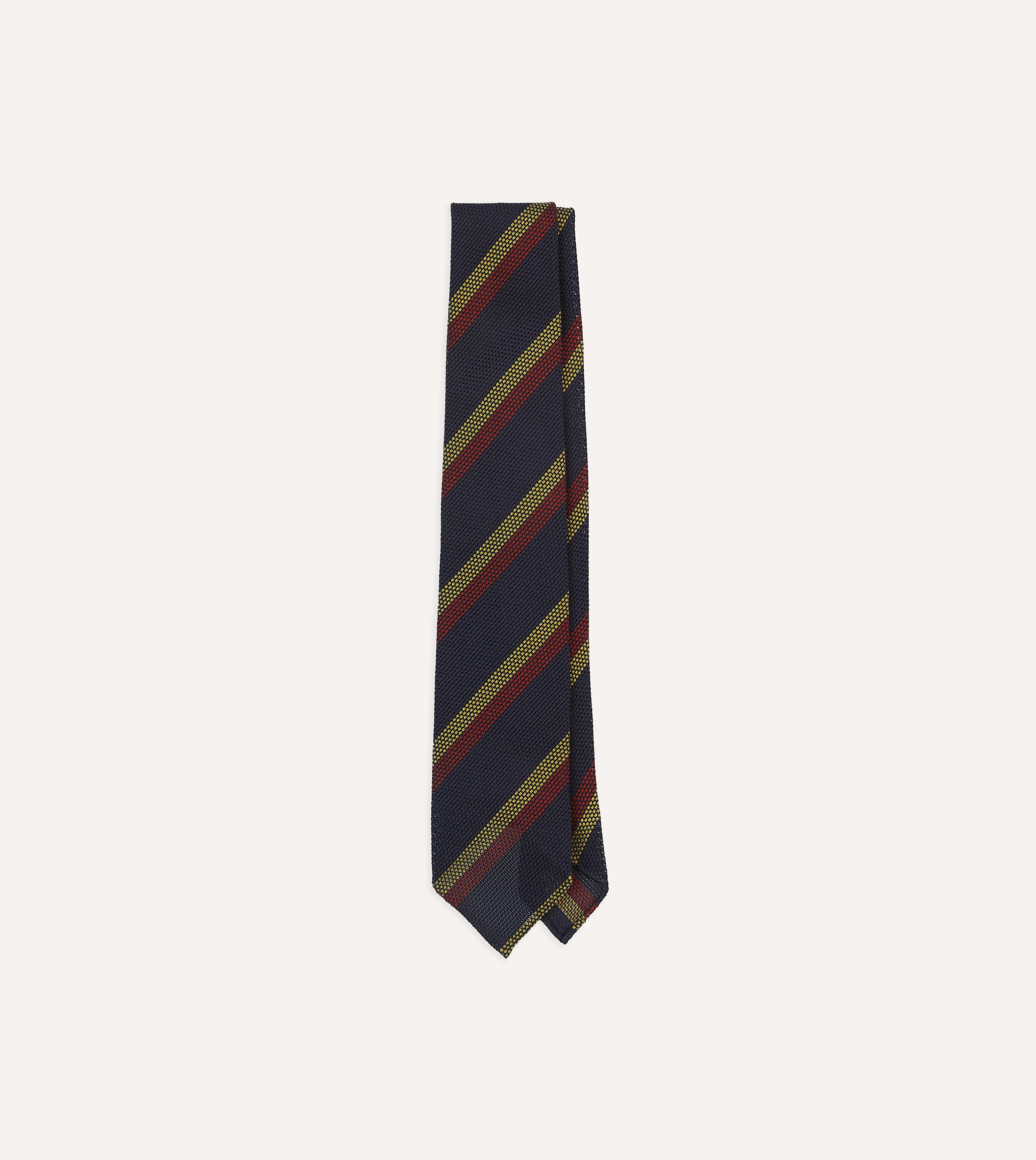 Premium Navy, Red & Gold Double Stripe Hand-Rolled Silk Grenadine Necktie - Elegant Formal Wear for Weddings, Business Meetings & Special Occasions
