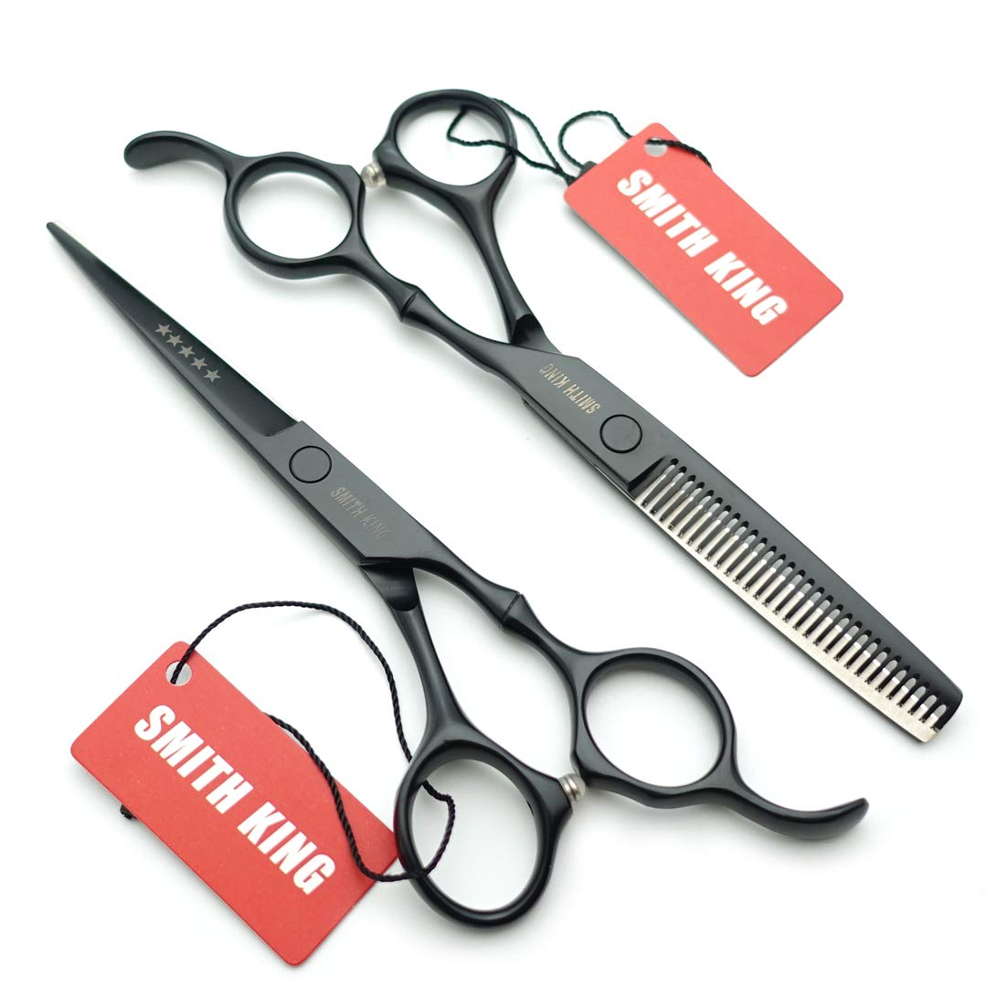 6.0 Inch Professional Hair Cutting Scissors Set - Sharp Hairdressing Shears with Thinning Scissors, Razor & Comb for Salon & Home Use (Black)