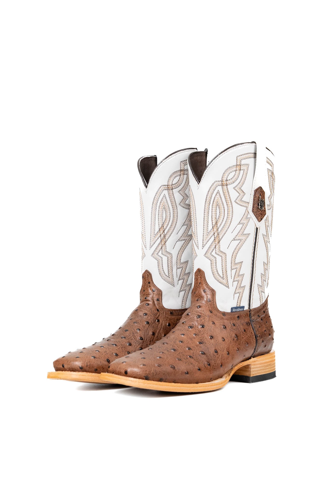 Renegade Ostrich Leather Square Toe Cowboy Boots for Men - Western Style Riding Boots for Country Music Festivals & Rodeo Events