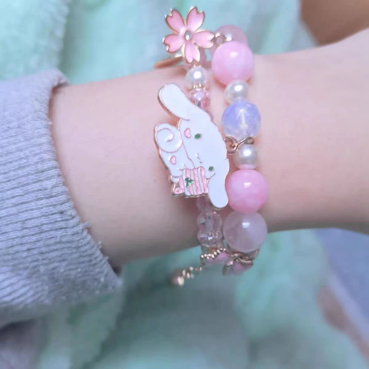 NIQIPOK Cute Cartoon Kawaii Crystal Bead Bracelet - Elastic Beaded Friendship Bracelets for Women & Girls - Anime Matching Relationship Bracelet - Perfect Gift for Best Friends, Birthday & Everyday Wear