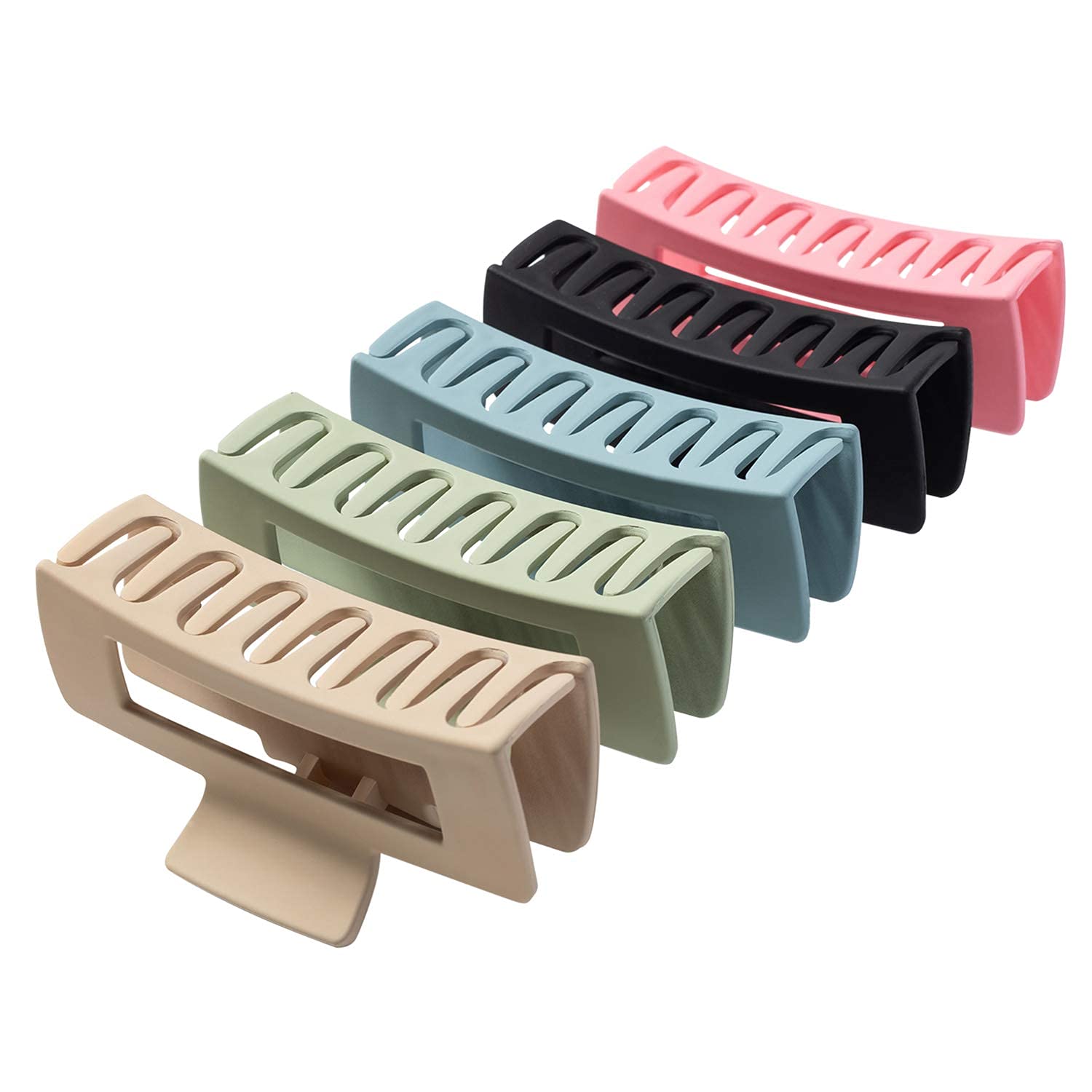 MINTA Women's Thick Rectangle Claw Clip - 5 Color Jumbo Hair Clips with Strong Hold, Matte Finish Banana Clips for Women & Girls - Perfect for Ponytails, Buns & Everyday Hairstyles