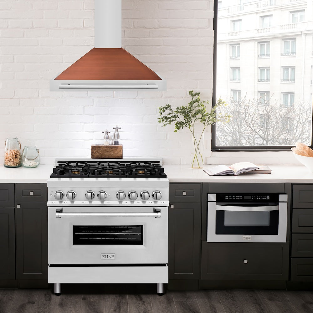 ZLINE 36 Inch Convertible Stainless Steel Range Hood with Copper Shell & Stainless Steel Handle - Powerful Kitchen Ventilation for Gas Stoves & Cooking (KB4STX C 36) - Perfect for Modern Kitchens, Restaurants & Home Chefs