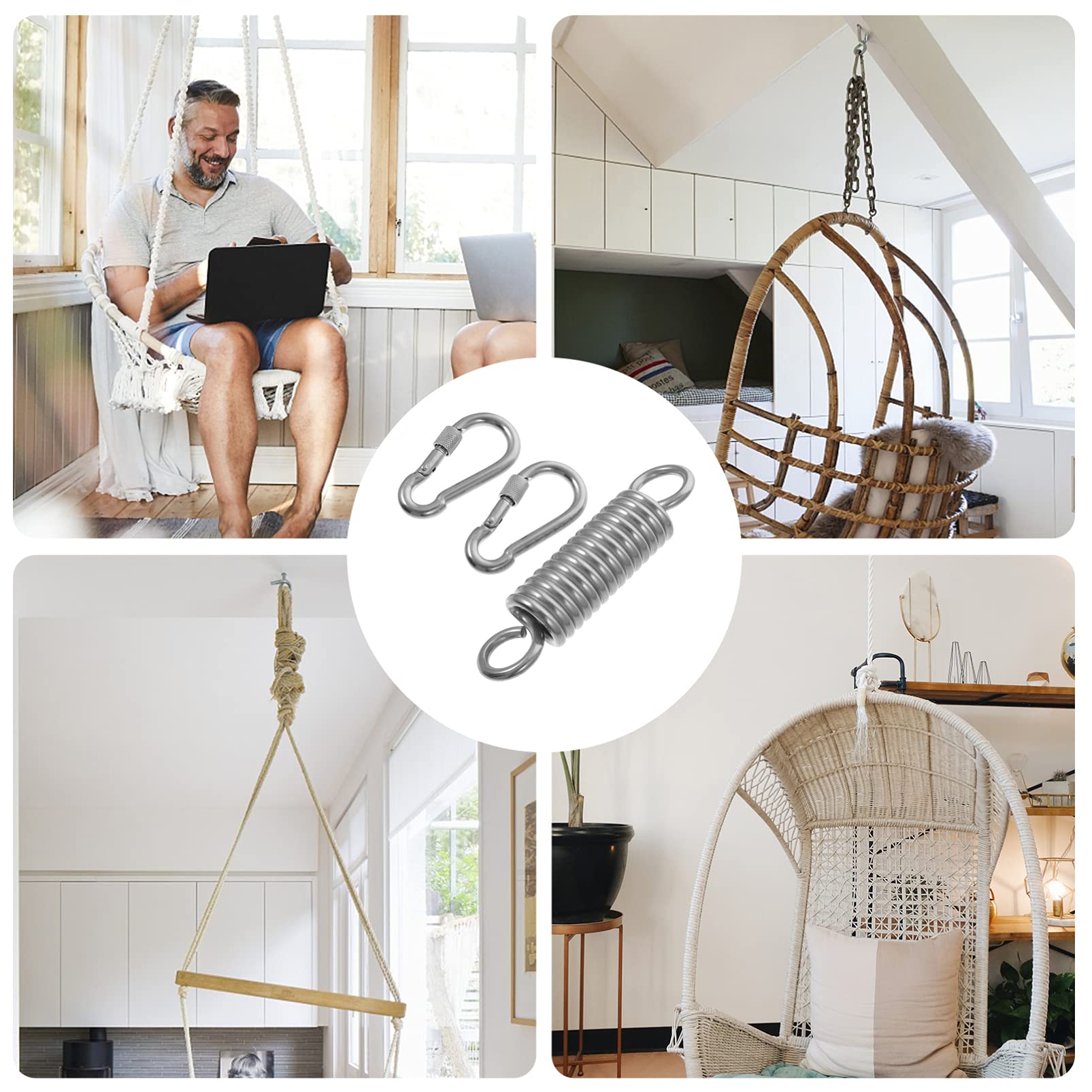 UKCOCO Heavy Duty Retractable Spring Hook Set - Durable Hanging Hooks for Hammocks, Swings, Clothes Racks & Porch (1 Set) - Perfect for Outdoor, Indoor & Garage Organization