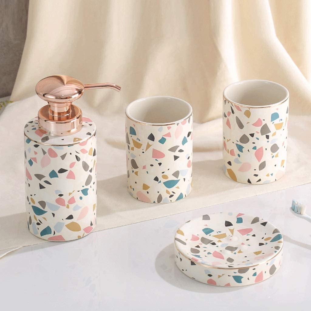 Premium 4-Piece Ceramic Bathroom Accessories Set - Soap Dispenser, Soap Dish & 18.6oz Lotion Pump - Elegant Bathroom Decor for Modern Homes, Spa-Like Luxury for Master Bath & Guest Bathrooms