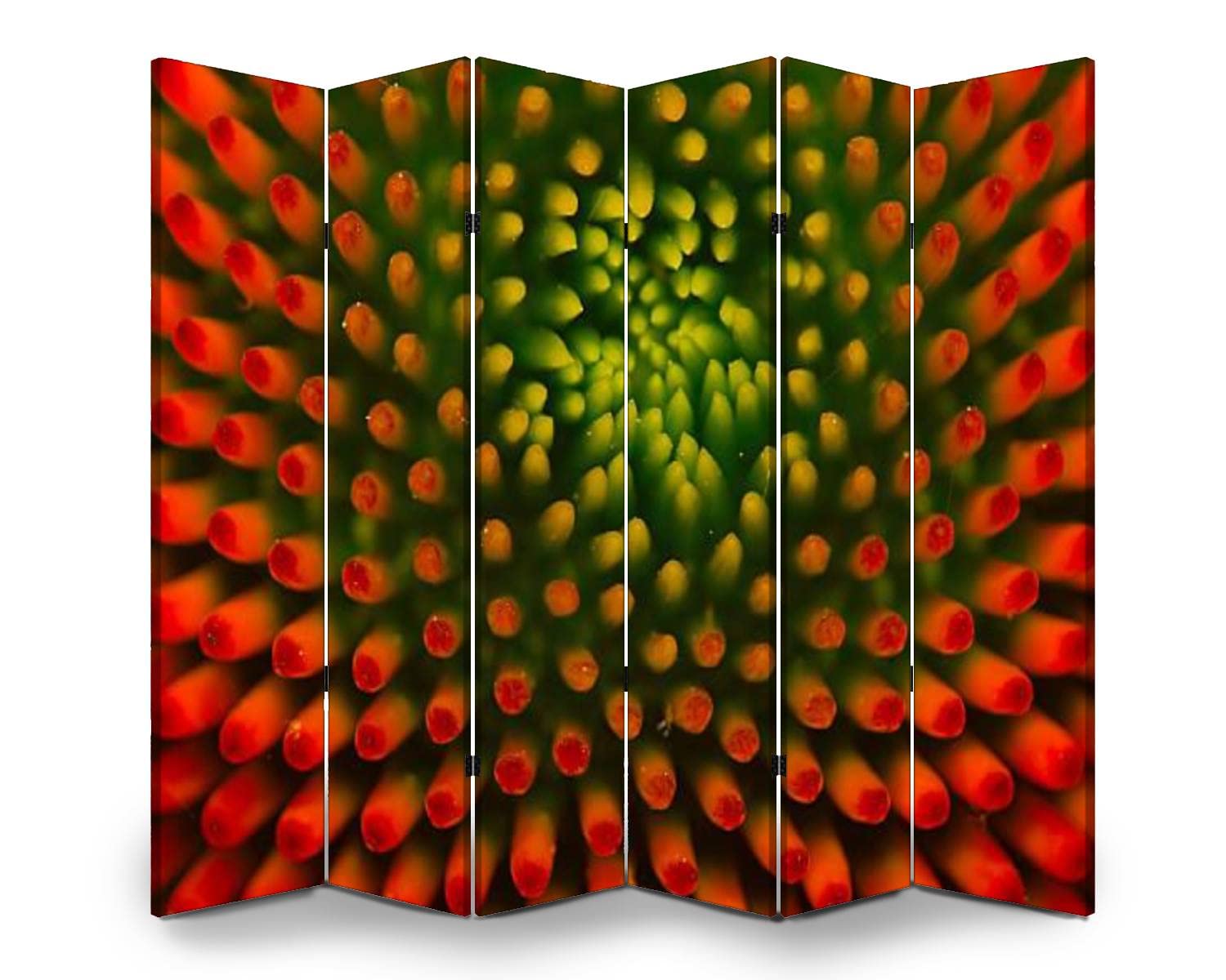 6-Panel Wood Screen Room Divider - Green to Orange Folding Privacy Partition with Dual-Sided Canvas Panels | Indoor Wall Divider & Display Shelves for Home Office, Bedroom, and Living Room Spaces