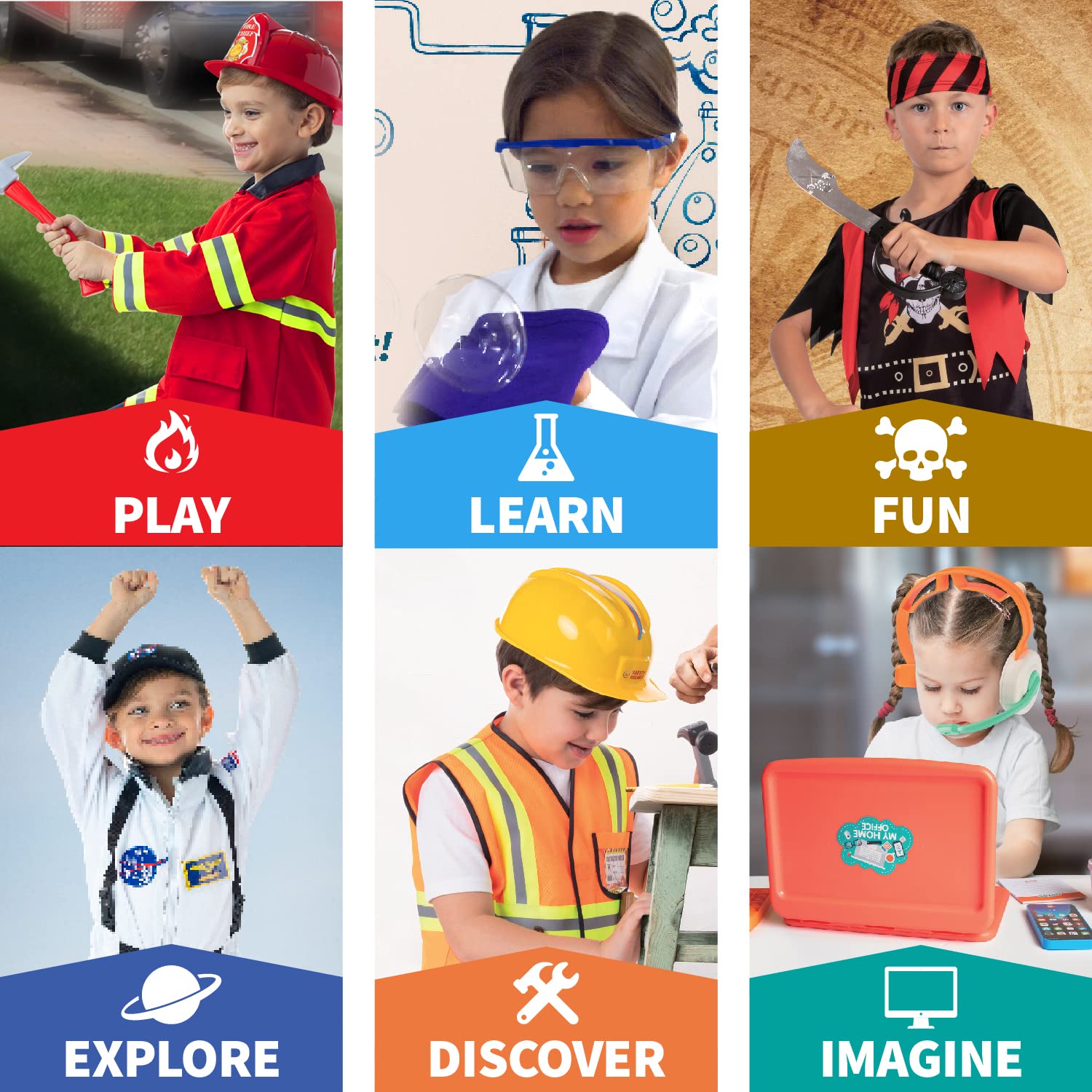 Born Toys Pretend Play Costumes for Kids Ages 3-7 - Washable Toddler Dress Up Set (6 in 1) for Role Play, Halloween & Birthday Parties