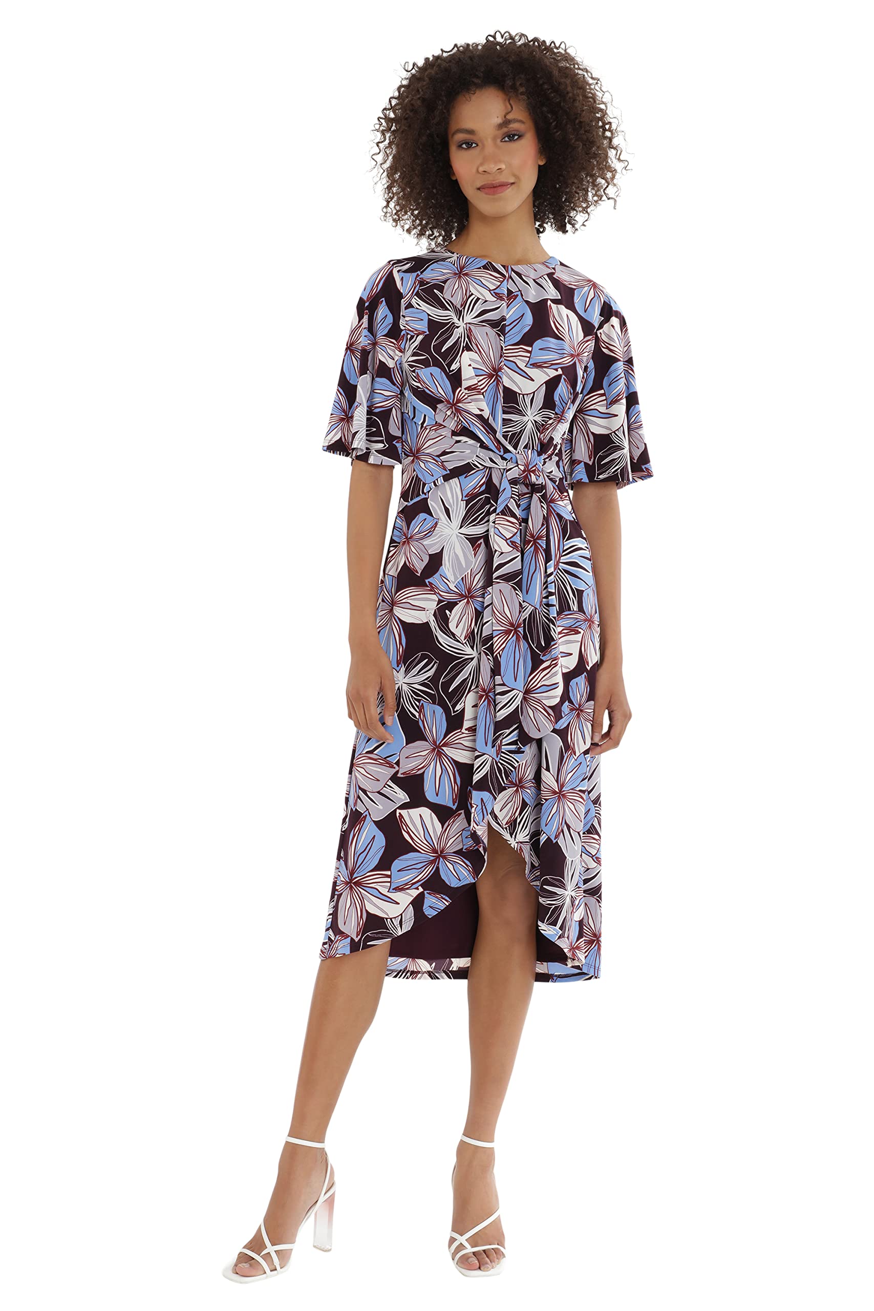 Maggy London Women's Waist Tie Wrap Skirt Dress - Elegant Flowy Midi Dress for Work, Party & Special Occasions
