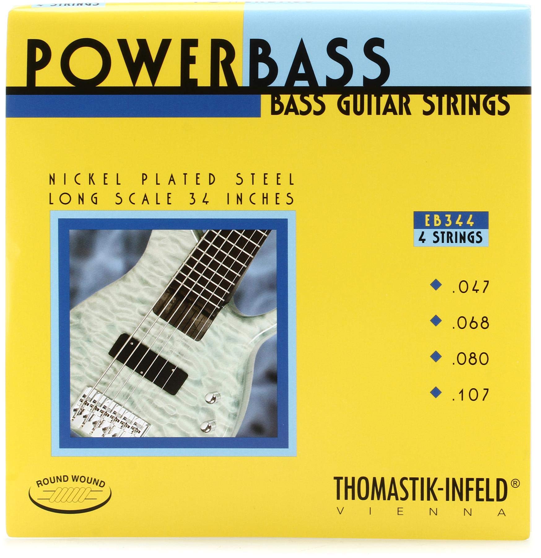 Thomastik-Infeld EB344 Power Bass 4-String Guitar Strings Set - G, D, A, E Tuning - Premium Magnecore Core for Enhanced Tone & Durability - Perfect for Jazz, Rock & Studio Recording Bassists