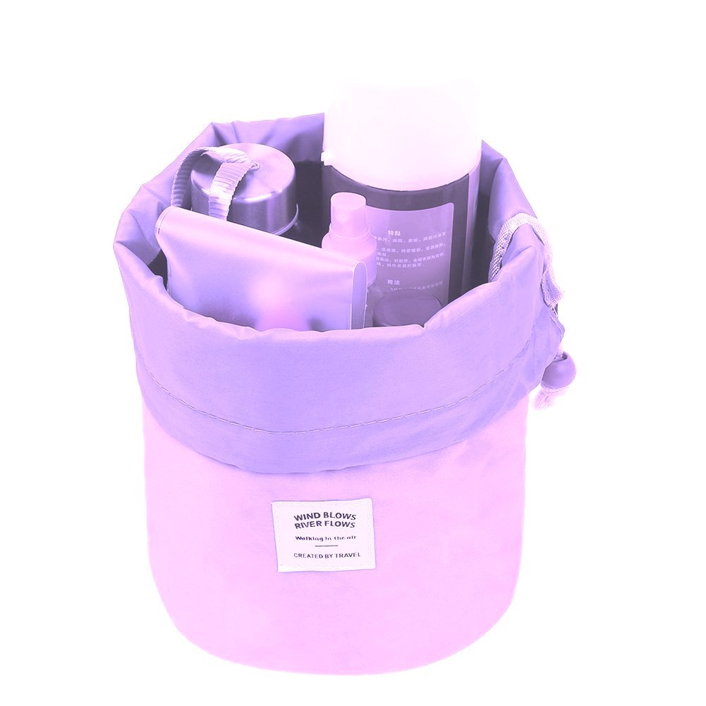 CONNECTWIDE PVC River Flows Cosmetic Organizer Pouch - Barrel Shaped Travel Makeup Bag for Women (Purple, 1 Piece) | Perfect for Toiletries, Travel Essentials & Beauty Storage