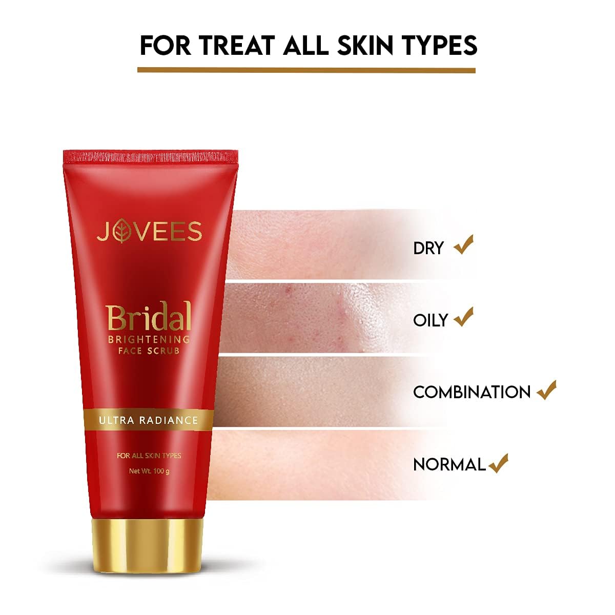 Jovees Herbal Bridal Brightening Face Scrub with Turmeric, Honey & Pearl Millet Flour - Exfoliating Facial Cleanser for Glowing Skin, Gentle Dead Skin Removal, All Skin Types 100g - Perfect for Bridal Prep & Daily Skincare Routine