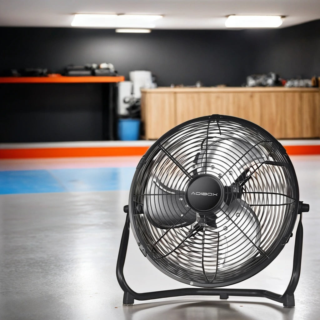 20 Inch 3-Speed High Velocity Industrial Heavy Duty Metal Floor Fan - Black with Adjustable Tilting Head for Indoor & Outdoor Use - Perfect for Warehouses, Garages, Workshops, and Home Cooling