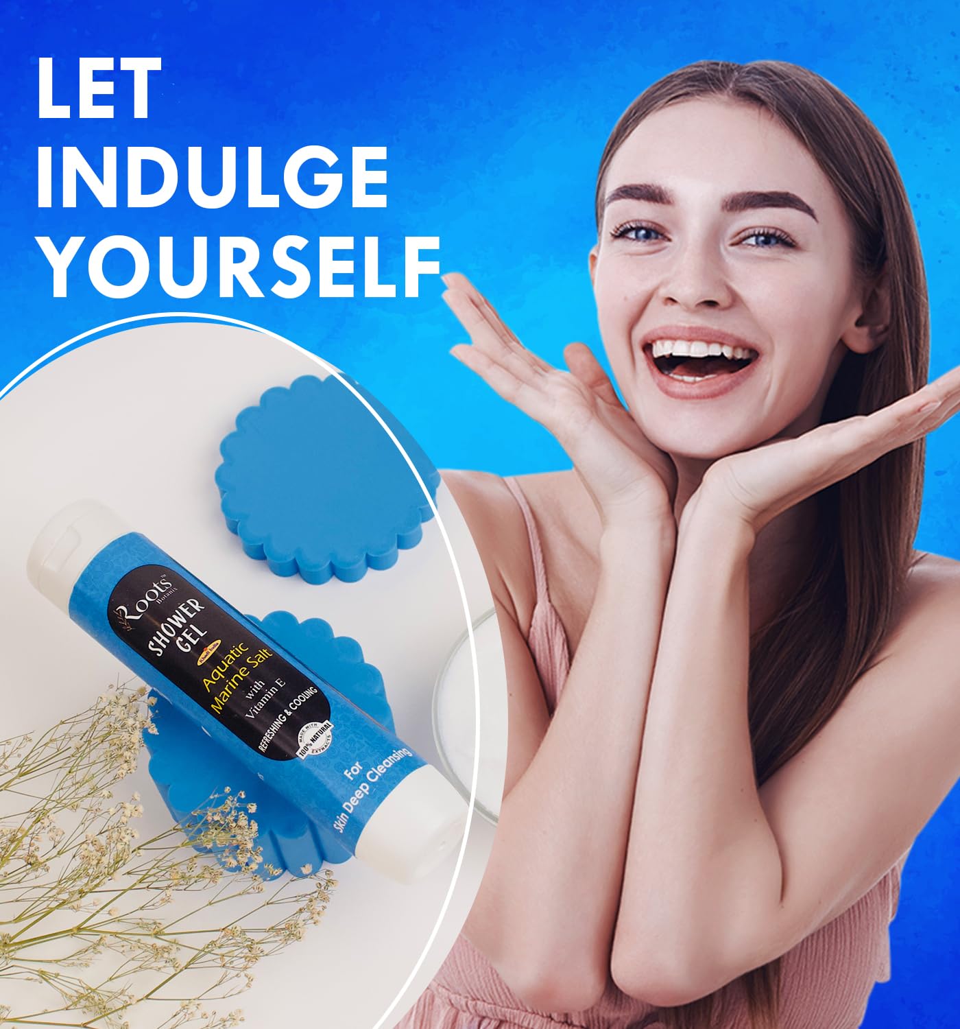 Roots Botanix Vitamin E Marine Salt Bath & Shower Gel - Hydrating Body Wash with Aquatic Freshness - 400ml for Relaxing Spa & Post-Workout Refreshment