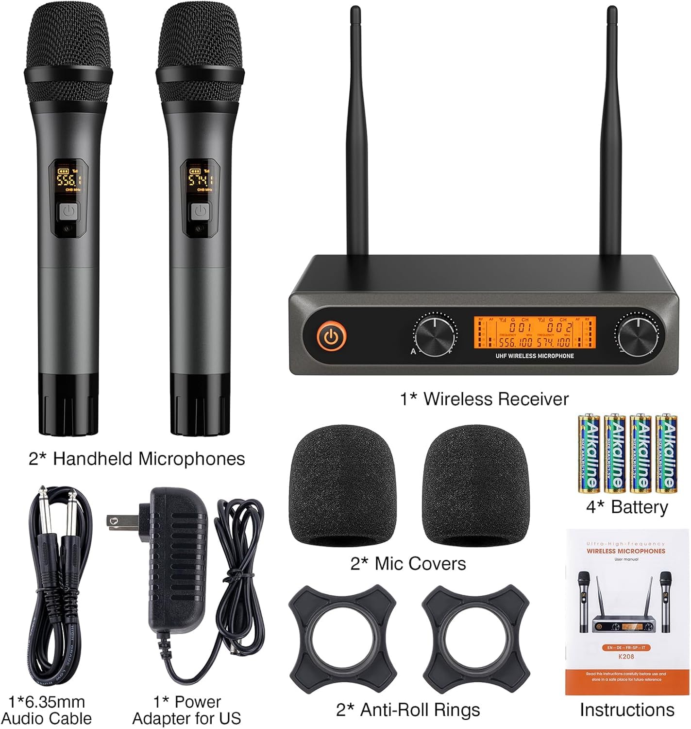 Professional UHF Wireless Microphone System - Dual Metal Handheld Dynamic Mics with 200ft Range for Karaoke, DJ, Church, Wedding & Events | Home KTV, Party & Meeting Use