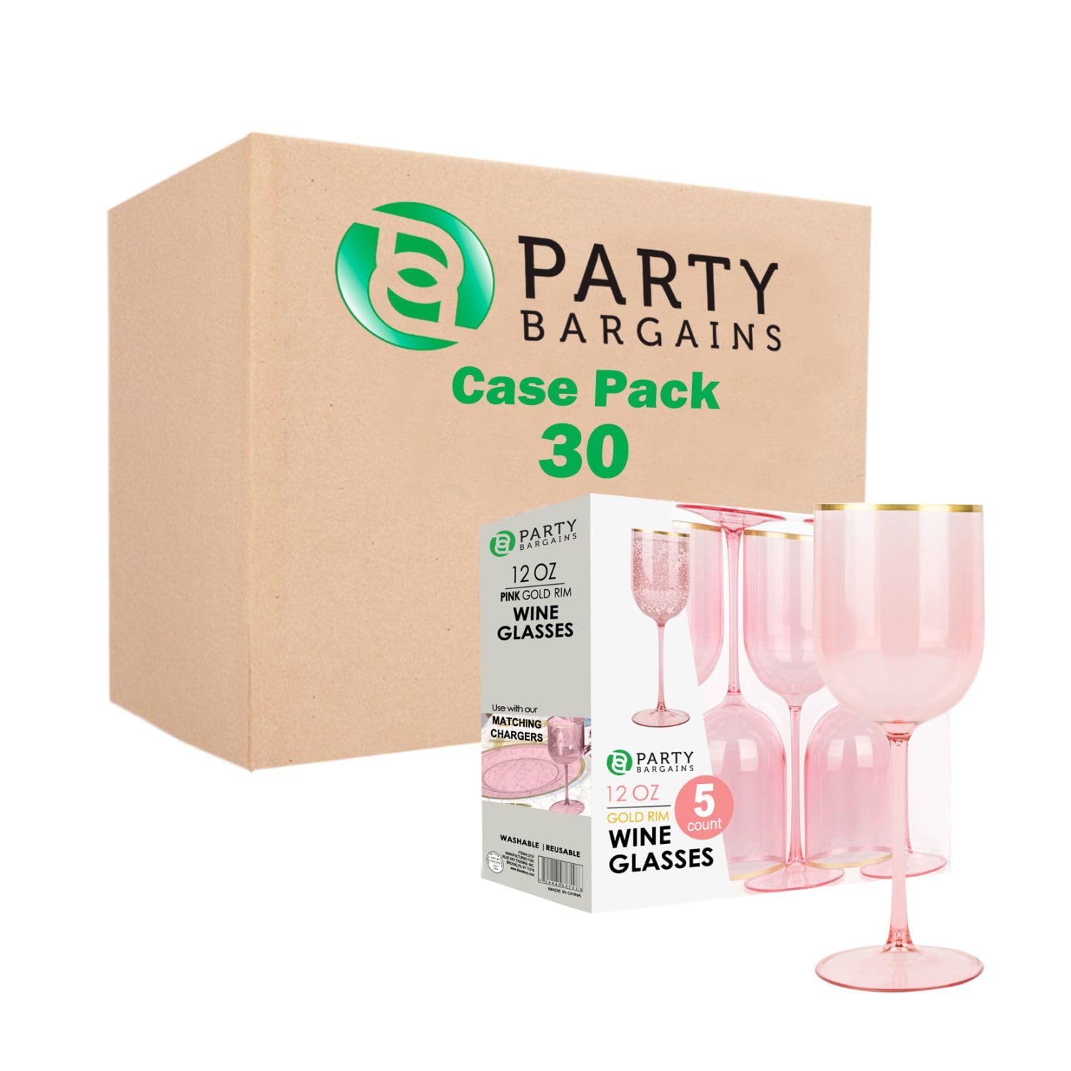 Elegant 12 oz Disposable Plastic Wine Goblets - Pink with Gold Rim, 30-Pack for Weddings, Outdoor Events, Poolside Parties & Home Entertaining | Stemmed Plastic Wine Glasses for Cocktails, Champagne & Beverages