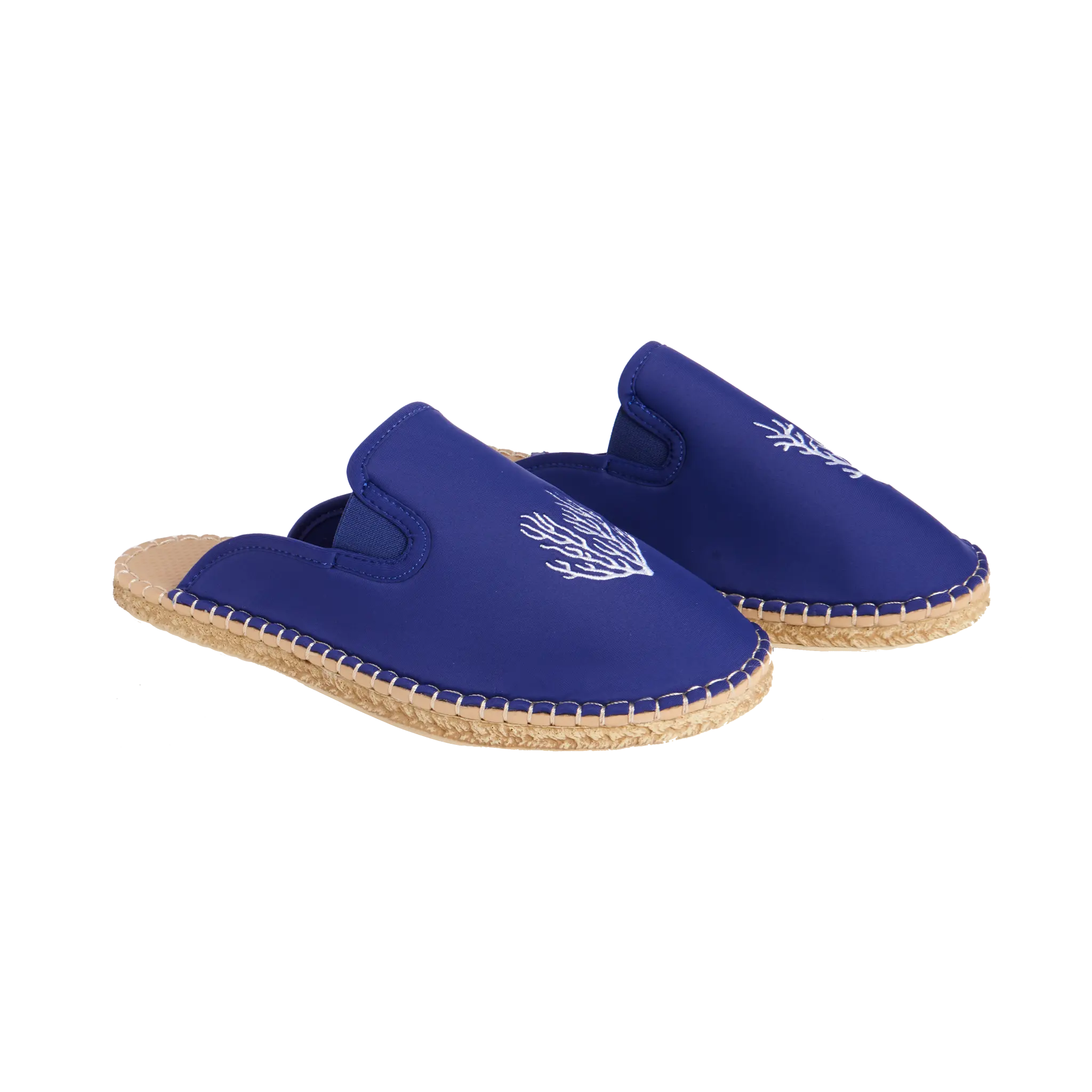 Navy Coral Embroidered Women's Harbourside Mule Slippers - Comfortable House Shoes for Relaxing at Home, Lounging & Casual Wear