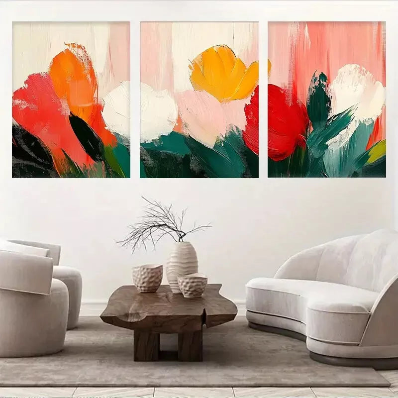 3-Piece Abstract Colorful Tulip Sailboat Wall Art Set - Framed Canvas Paintings 50x70cm | High Quality Print | 100% Australian Made | Ready to Hang | Perfect for Living Room, Bedroom & Office Decor
