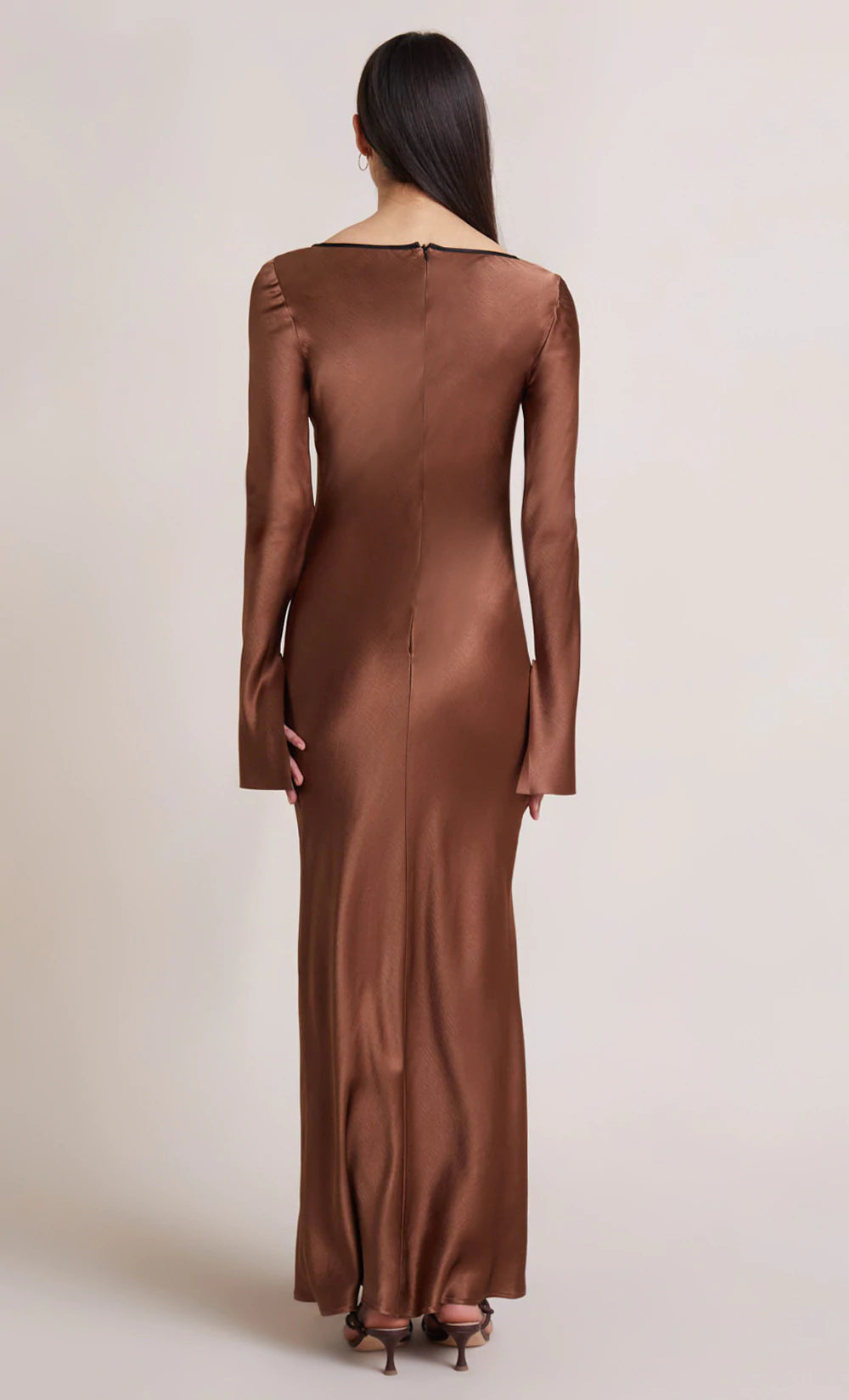 Annika Long Sleeve Maxi Dress in Chocolate Brown - Elegant & Comfortable for Fall, Winter, and Special Occasions