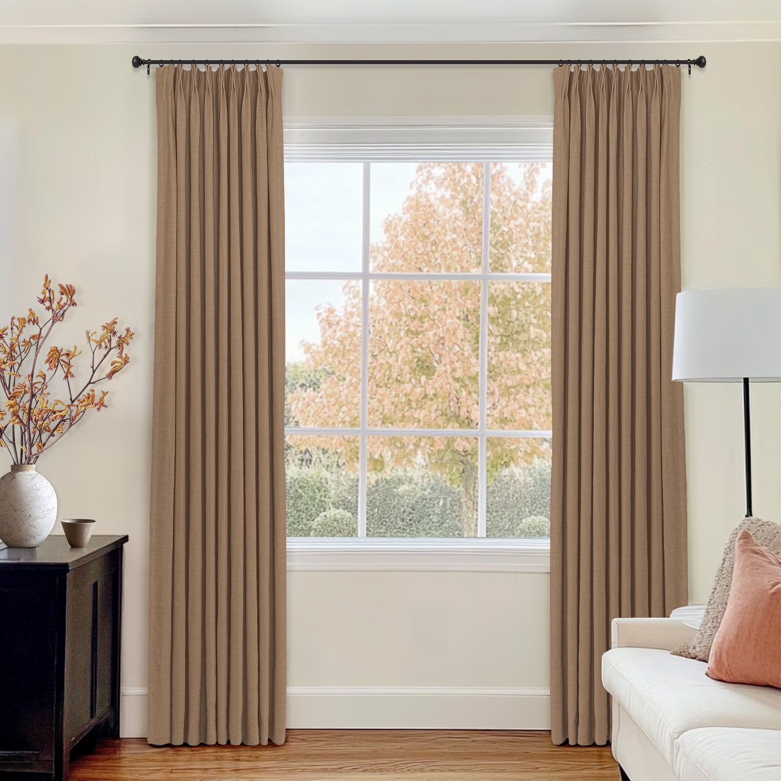 Linen Blackout Curtains 100% Natural Fabric - Light Grey Pleated Drapes for Living Room & Bedroom | Custom Size Luma Window Treatments for Home Decor