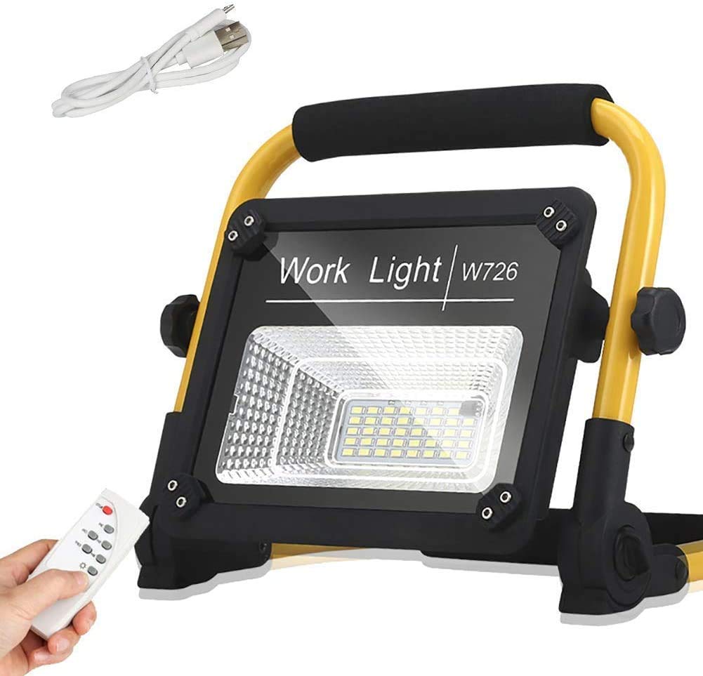 TESHY 50W Rechargeable LED Work Light - 2-in-1 Portable Floodlight with Remote Control | IP67 Waterproof Outdoor Spotlight for Camping, Hiking, Emergency & Construction Sites | Perfect for Garage, Backyard, Power Outages