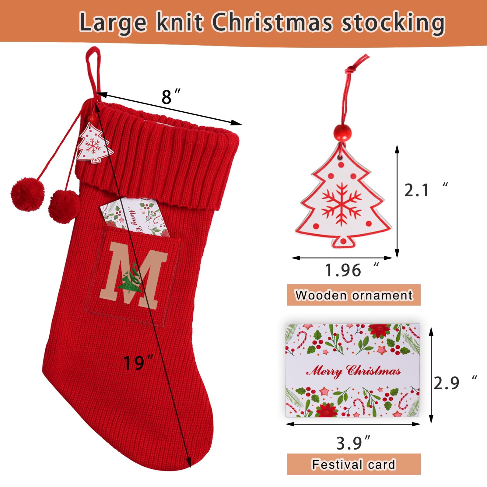 18 Inch Personalized Monogram Christmas Stockings - Large Knit Holiday Stockings for Family with Initials, Xmas Home Decor in Red, Green & White - Perfect for Fireplace, Tree & Festive Holiday Decorations