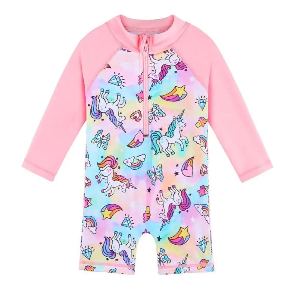 Long Sleeve Girls Swimsuit UPF 50+ Sun Protection - Swimcore Kids Swimwear for 0-6 Years | Perfect for Beach, Pool & Summer Water Activities