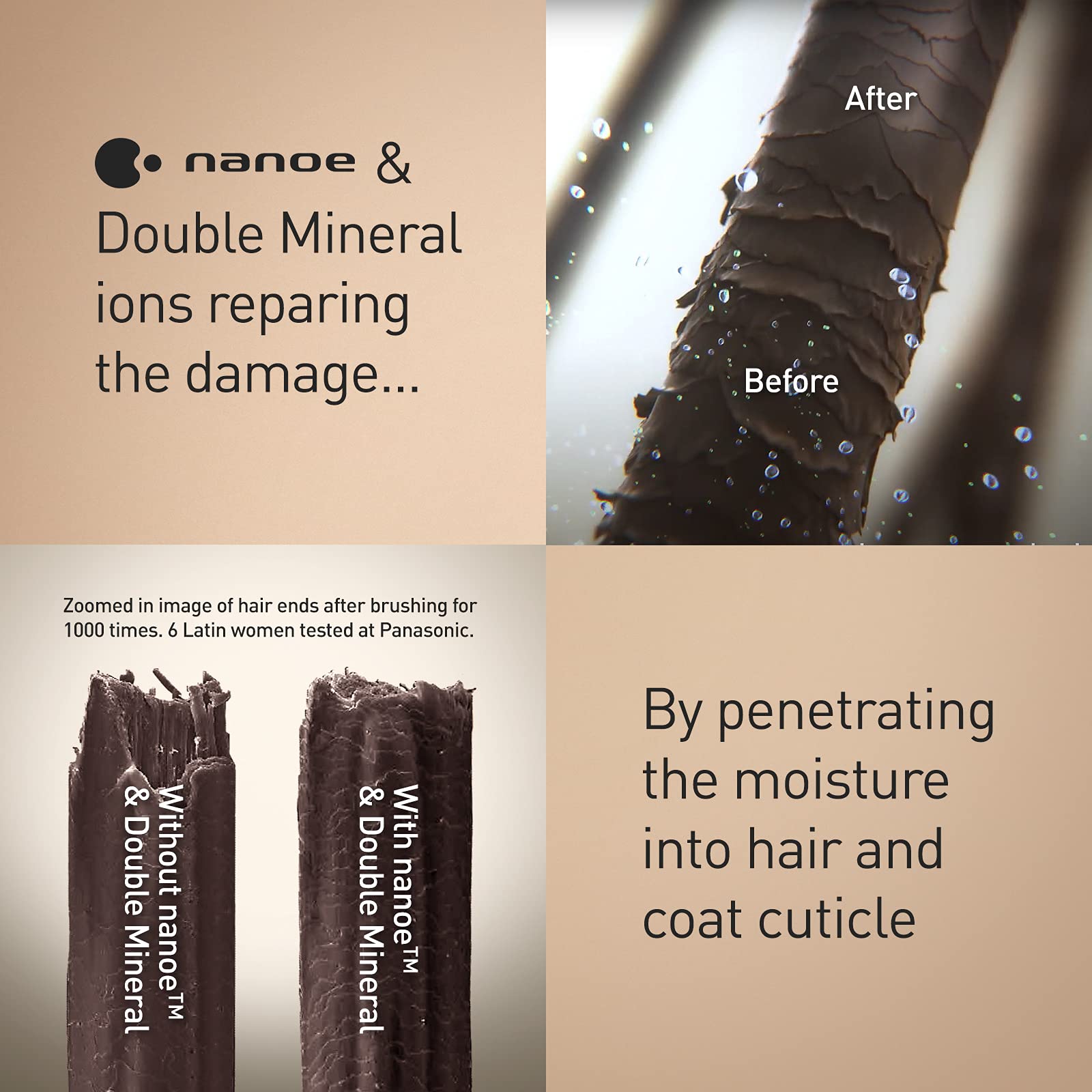 Panasonic EH-NA98 Nanoe Hair Dryer with Double Mineral Technology - Folding Travel Hair Dryer for Damaged Hair, Reduces Frizz & Split Ends - Includes Styling Nozzle, Hair Brush & Travel Pouch - Perfect for Home Use, Salon Styling & Holiday Gifts