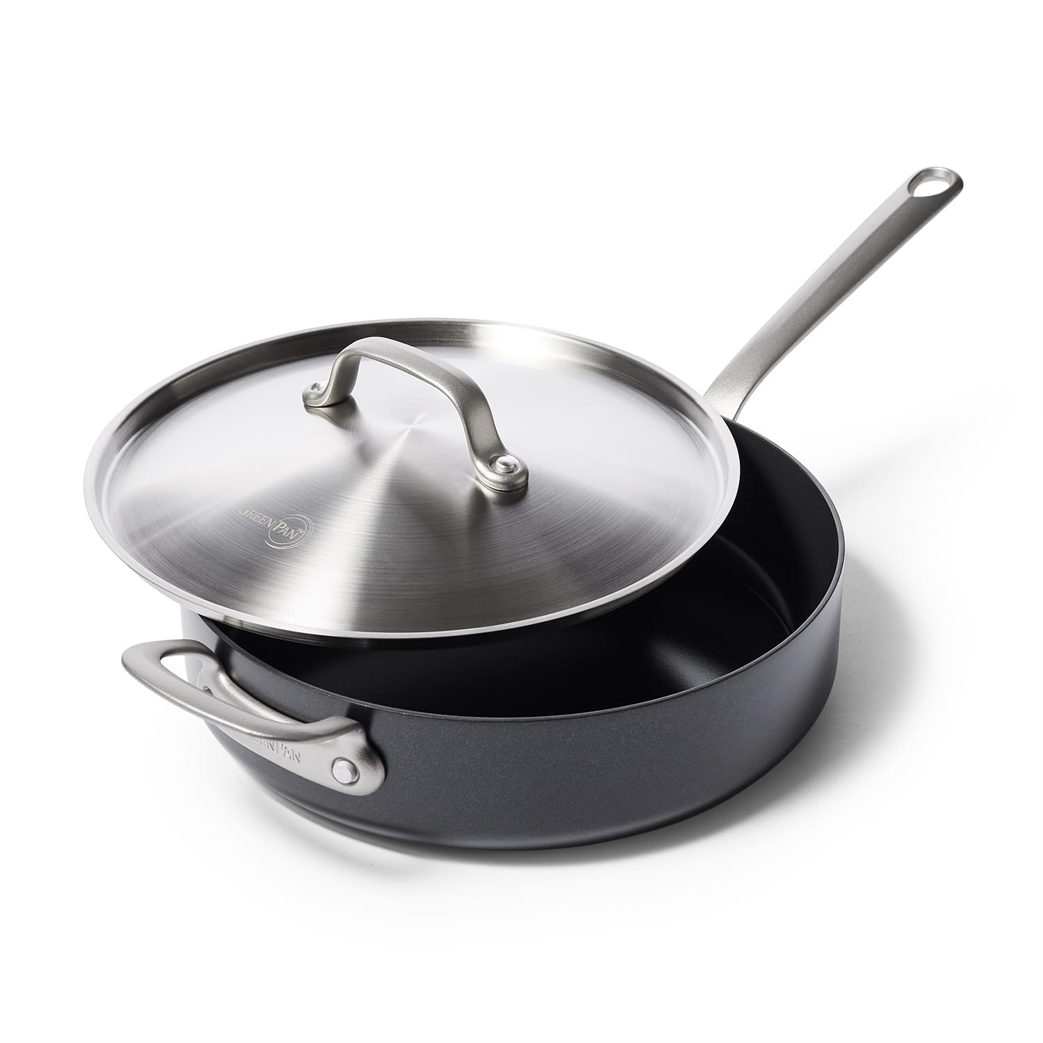 GreenPan Craft Noire 4.5QT Non-Toxic Ceramic Nonstick Saute Pan with Lid - PFAS-Free, Hard Anodized, Induction Compatible, Dishwasher Safe - Perfect for Healthy Cooking, Stir-Frying & Sauteing Vegetables