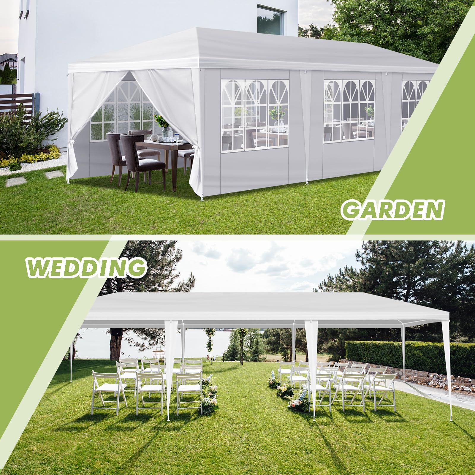 10x30ft White Outdoor Party Canopy Tent - Large Wedding, Garden & Patio Gazebo with 8 Removable Sidewalls | Perfect for Backyard Events, Festivals & Outdoor Gatherings