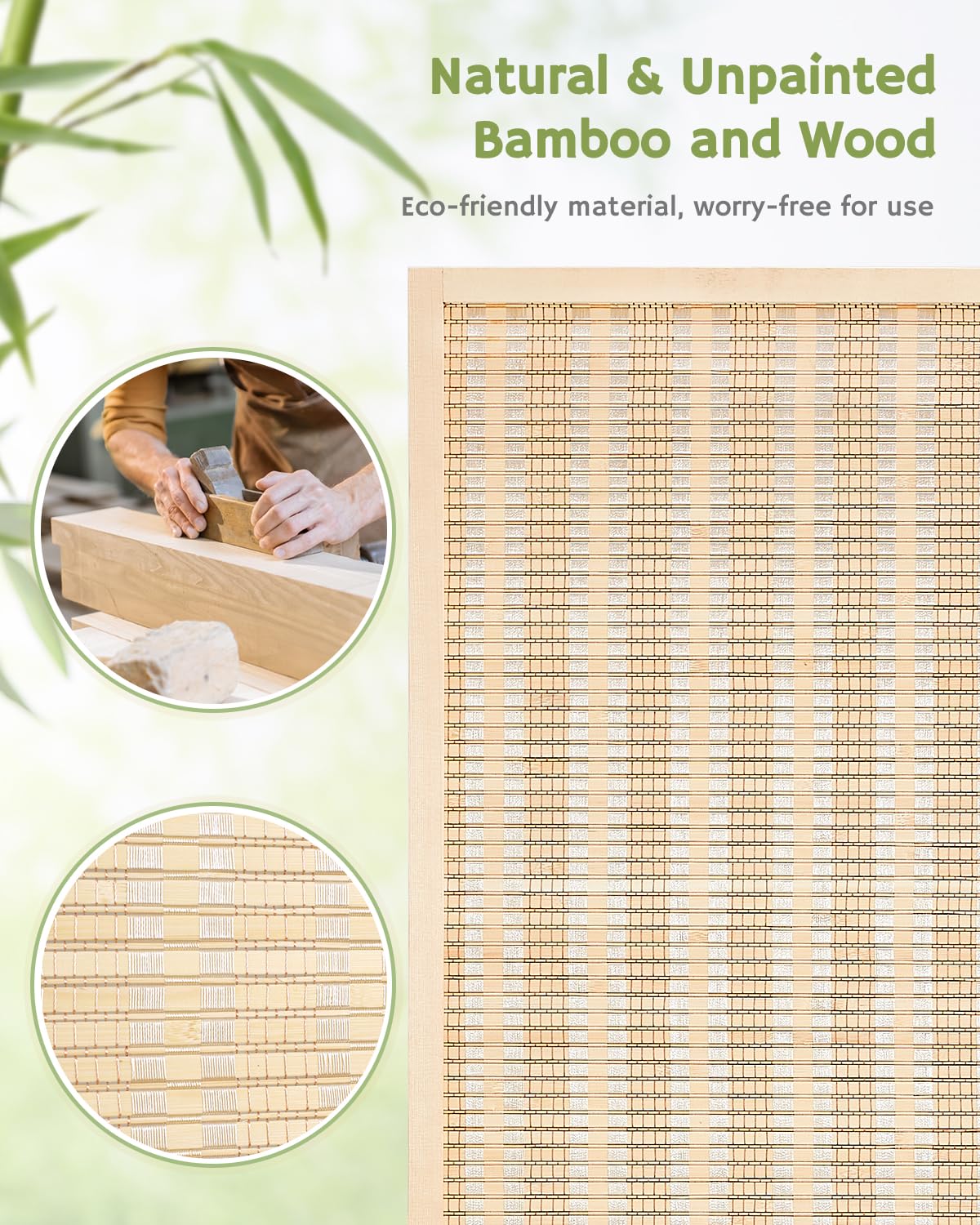 JOSTYLE 6-Panel Bamboo Room Divider - 6ft Tall Folding Privacy Screen for Home & Office | Freestanding Partition Wall for Room Separation, Space Division & Decoration | Perfect for Bedrooms, Living Rooms, Yoga Studios & Event Spaces (Beige)