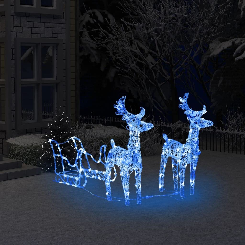 CHARMMA 2 Reindeers & Sleigh Christmas Decor with 160 LED Lights - Blue Acrylic Holiday Yard Decoration (51.2