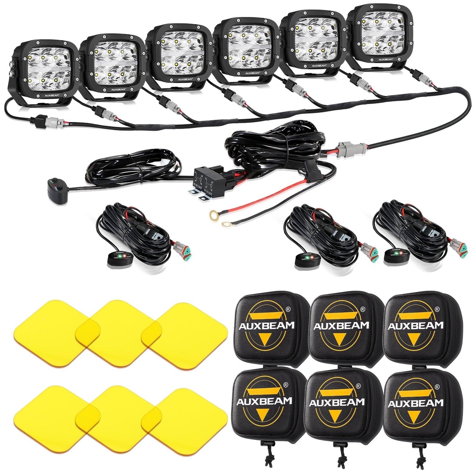6/8Pcs 5 Inch 132W Amber DRL LED Pod Lights with Power Harness - Off-Road, Truck, SUV, ATV Lighting for Night Driving & Adventure