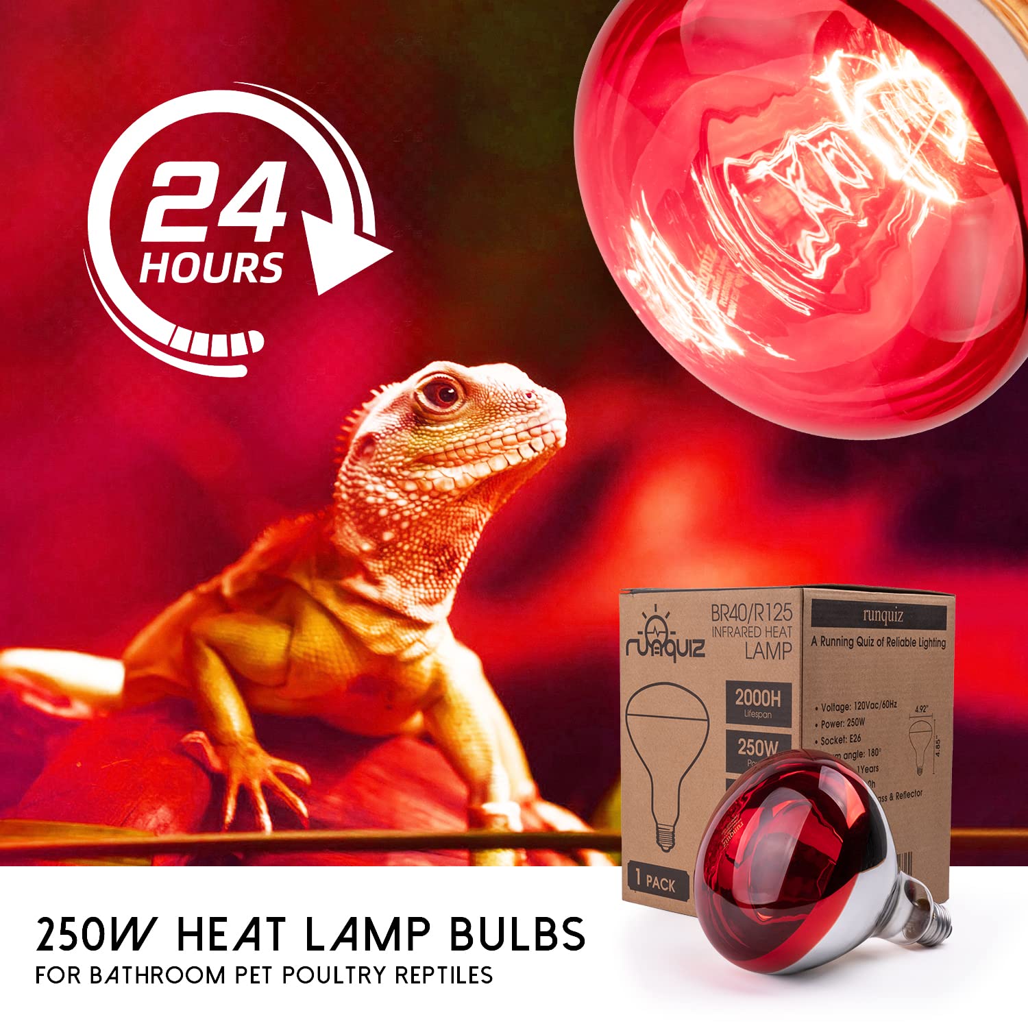 250W BR40 Red Infrared Heat Lamp Bulb - E26 Medium Base for Bathroom, Light Therapy, Pet & Poultry Heating - Energy Efficient Incandescent Bulb (1 Pack) - Perfect for Reptile Tanks, Chicken Coops & Spa Relaxation