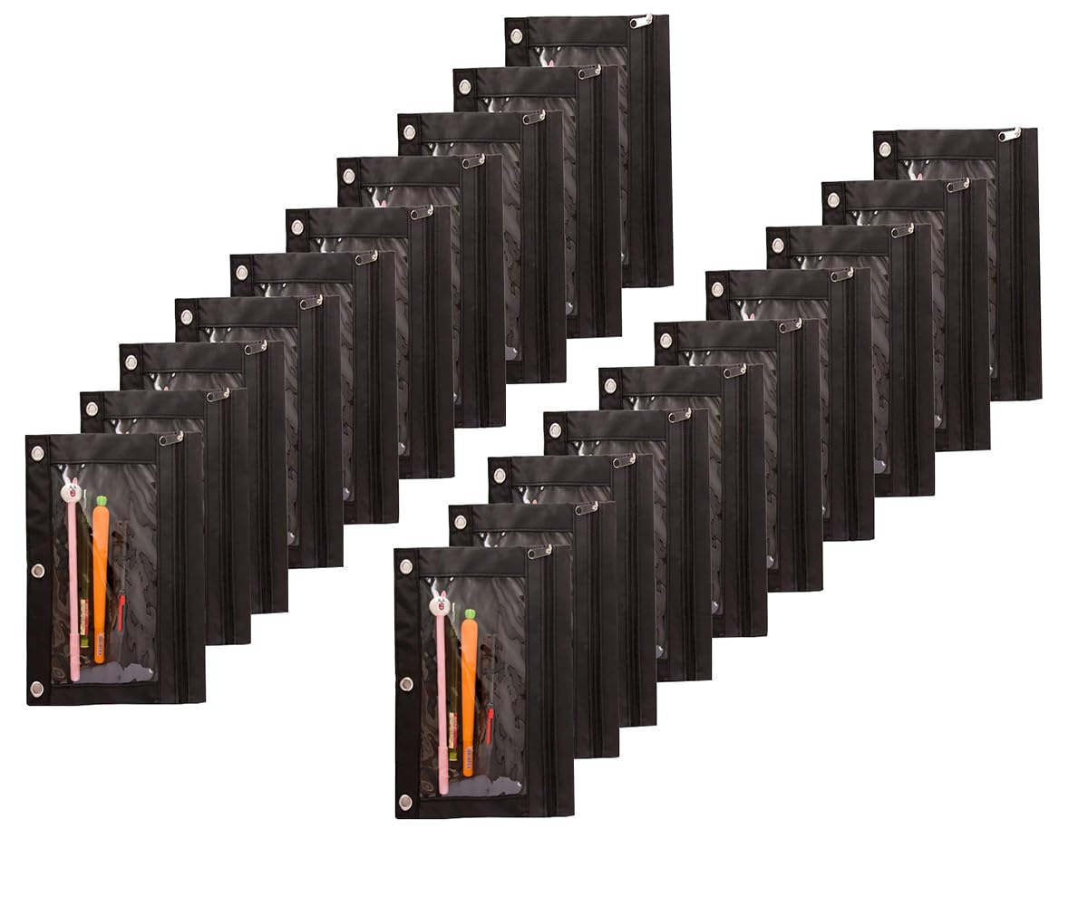 20 Pack Zippered 3-Ring Binder Pouch with Clear Window - School & Office Supplies for Pencils, Pens & Classroom Organization - Perfect for Students, Teachers & Backpack Storage